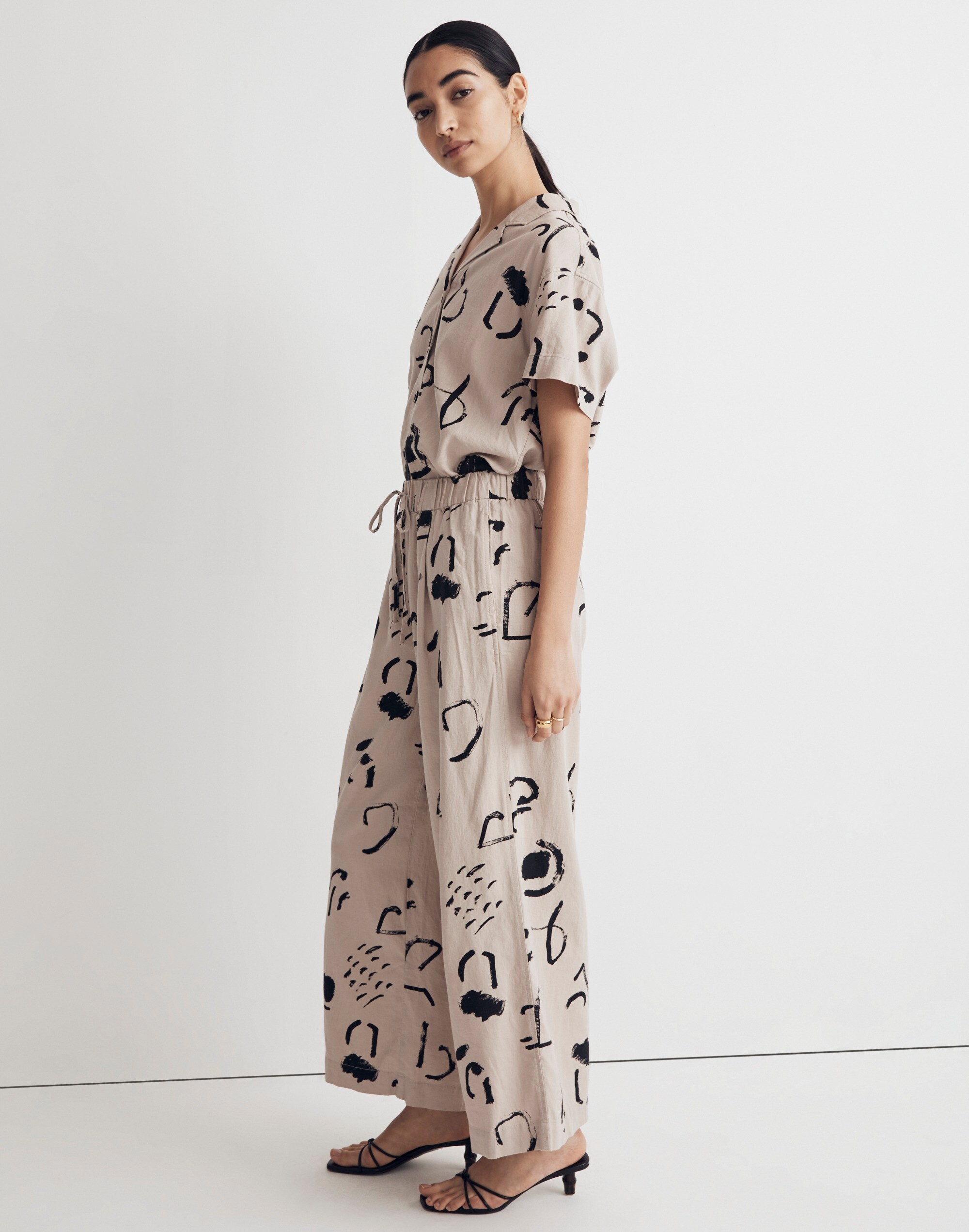 Madewell x Caroline Z Hurley Pull-On Wide-Leg Crop Pants in Abstract Alpha Alternate Image 1