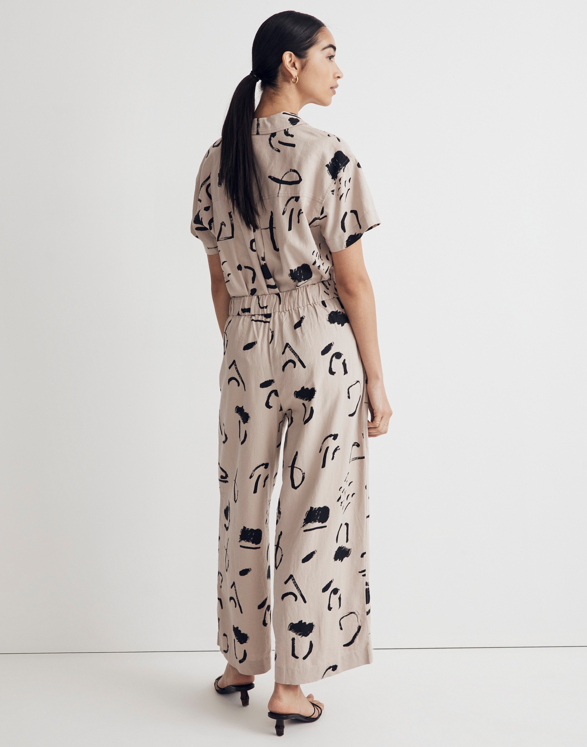 Madewell x Caroline Z Hurley Pull-On Wide-Leg Crop Pants in Abstract Alpha