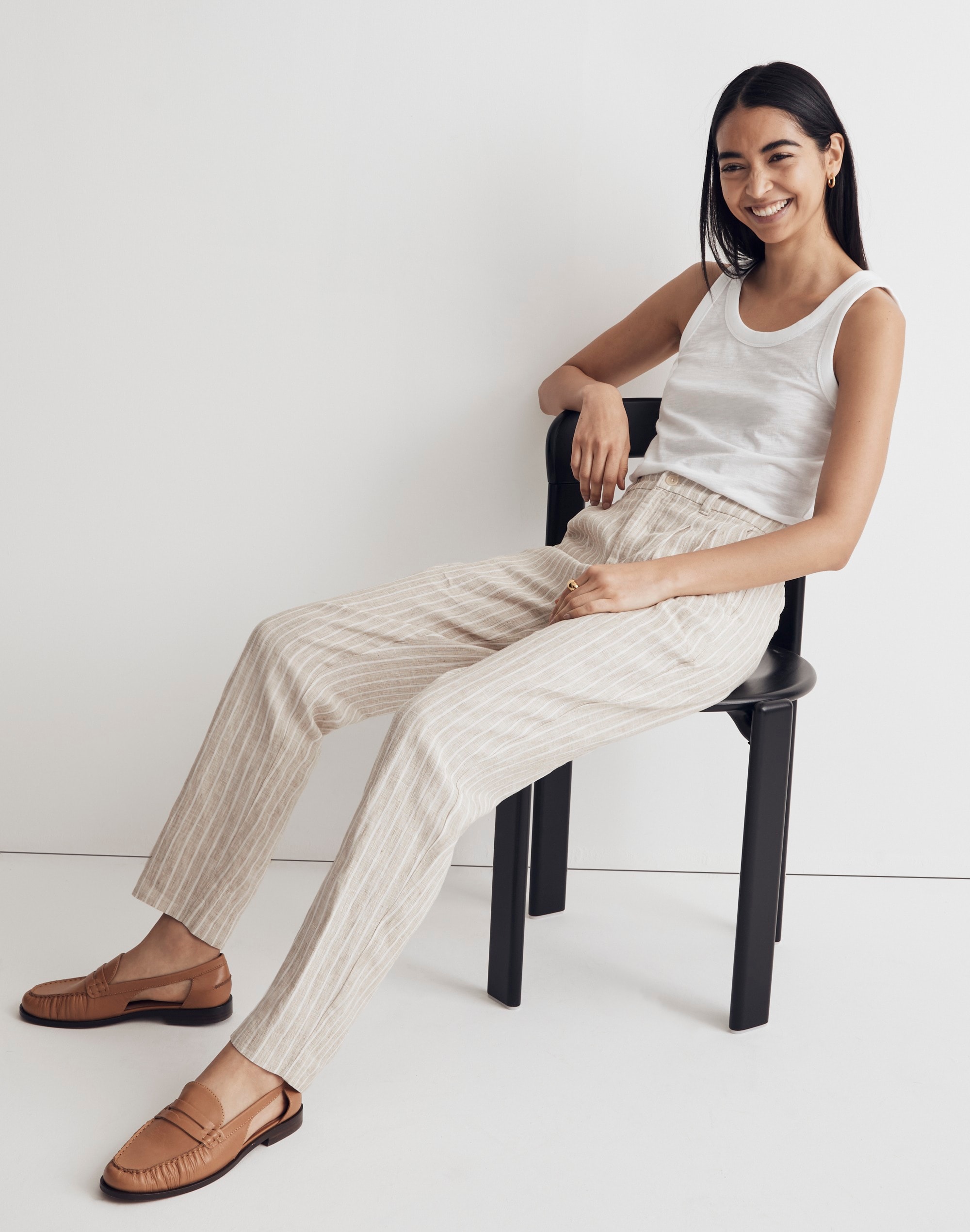 The Tall Untailored Tapered Pant Striped 100% Linen