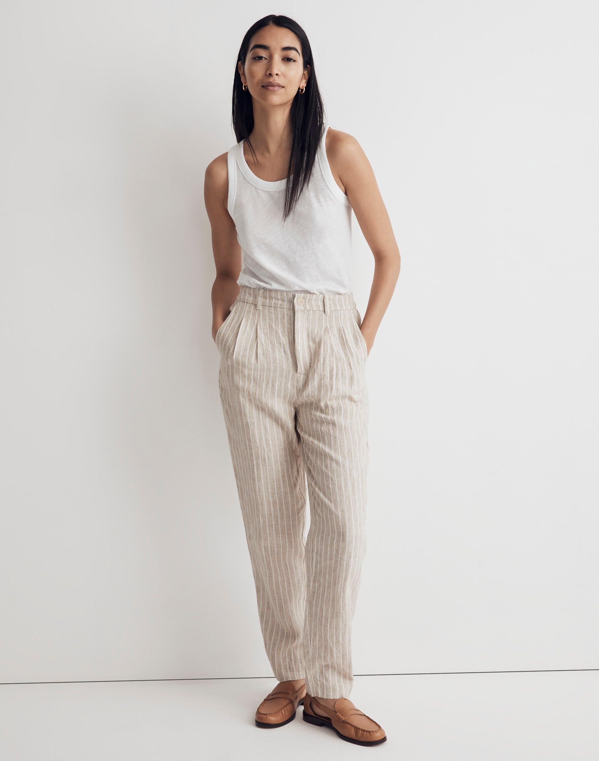 The Tall Untailored Tapered Pant Striped 100% Linen
