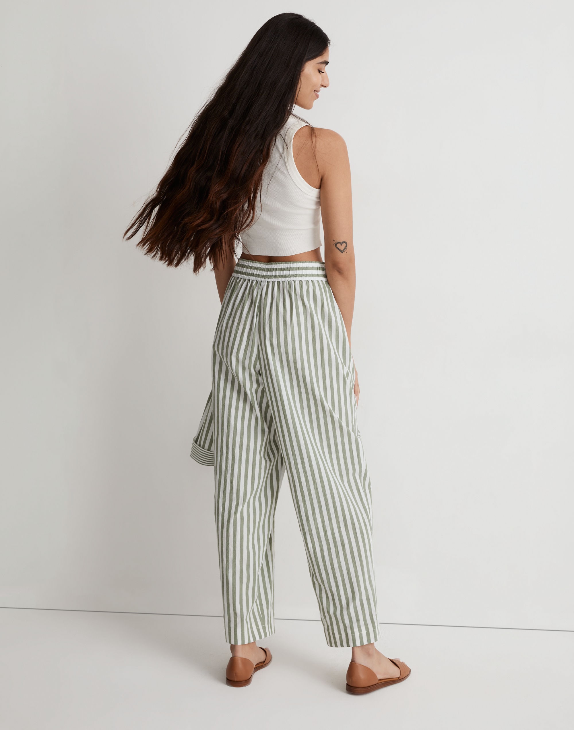 Pull-On Wide-Leg Pants in Striped Signature Poplin