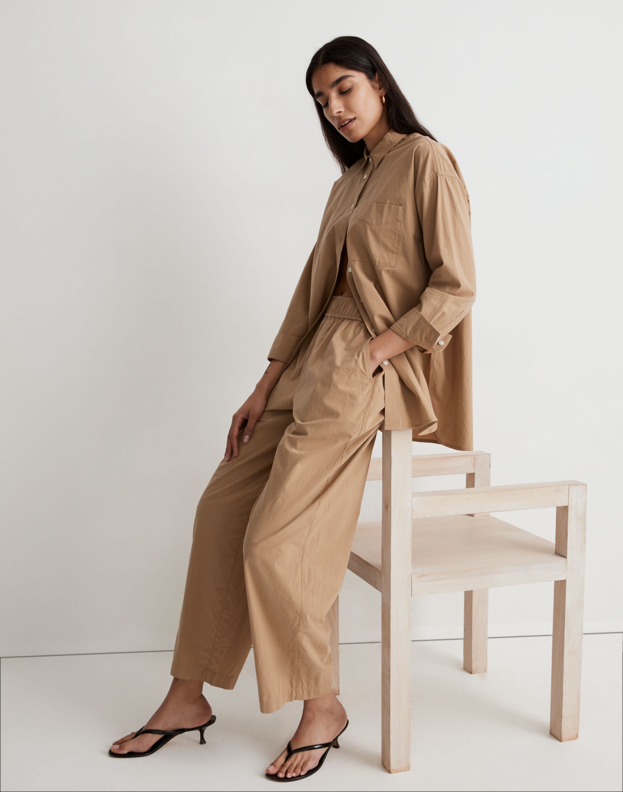 Pull-On Wide-Leg Pants in Signature Poplin
