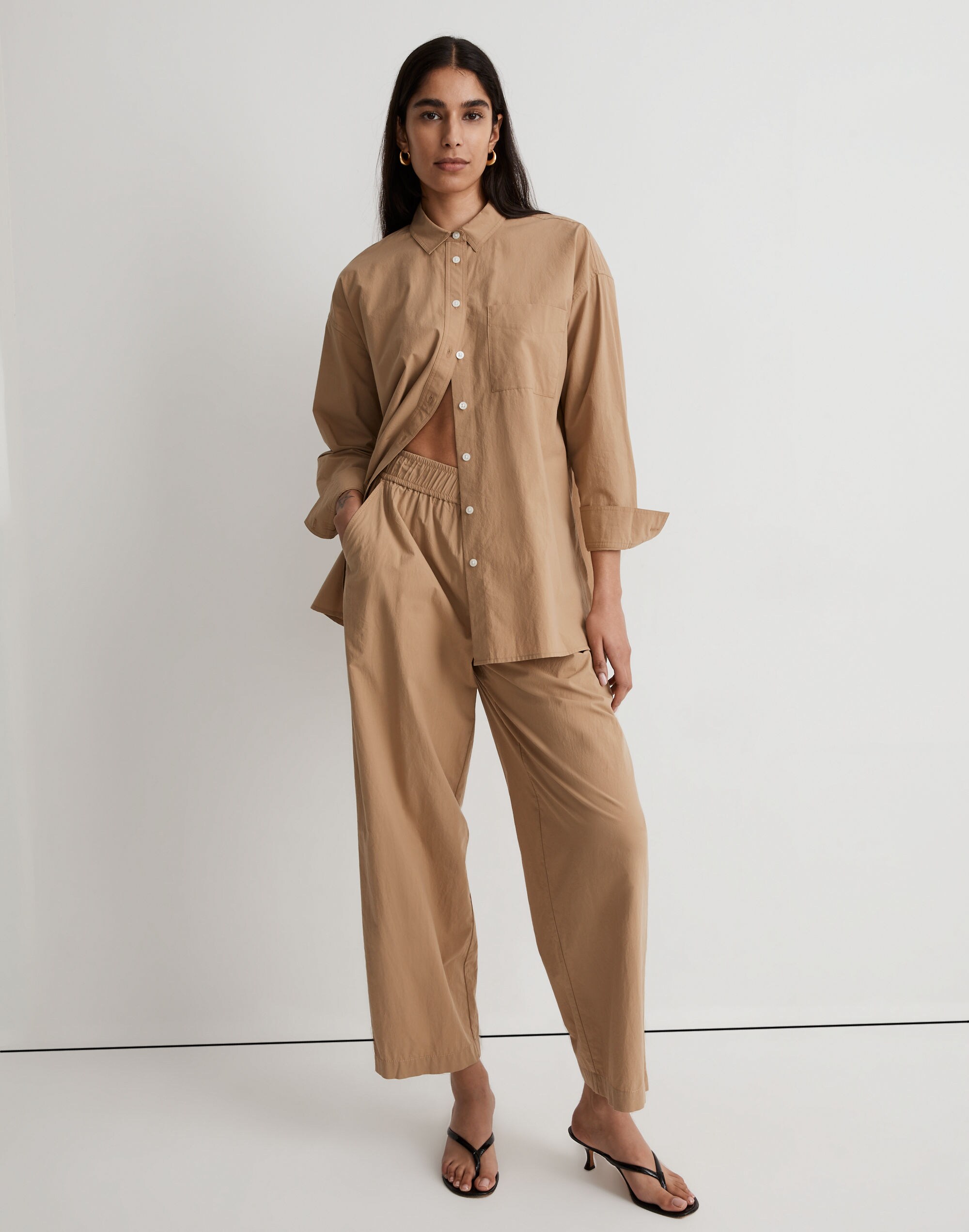 Pull-On Wide-Leg Pants in Signature Poplin