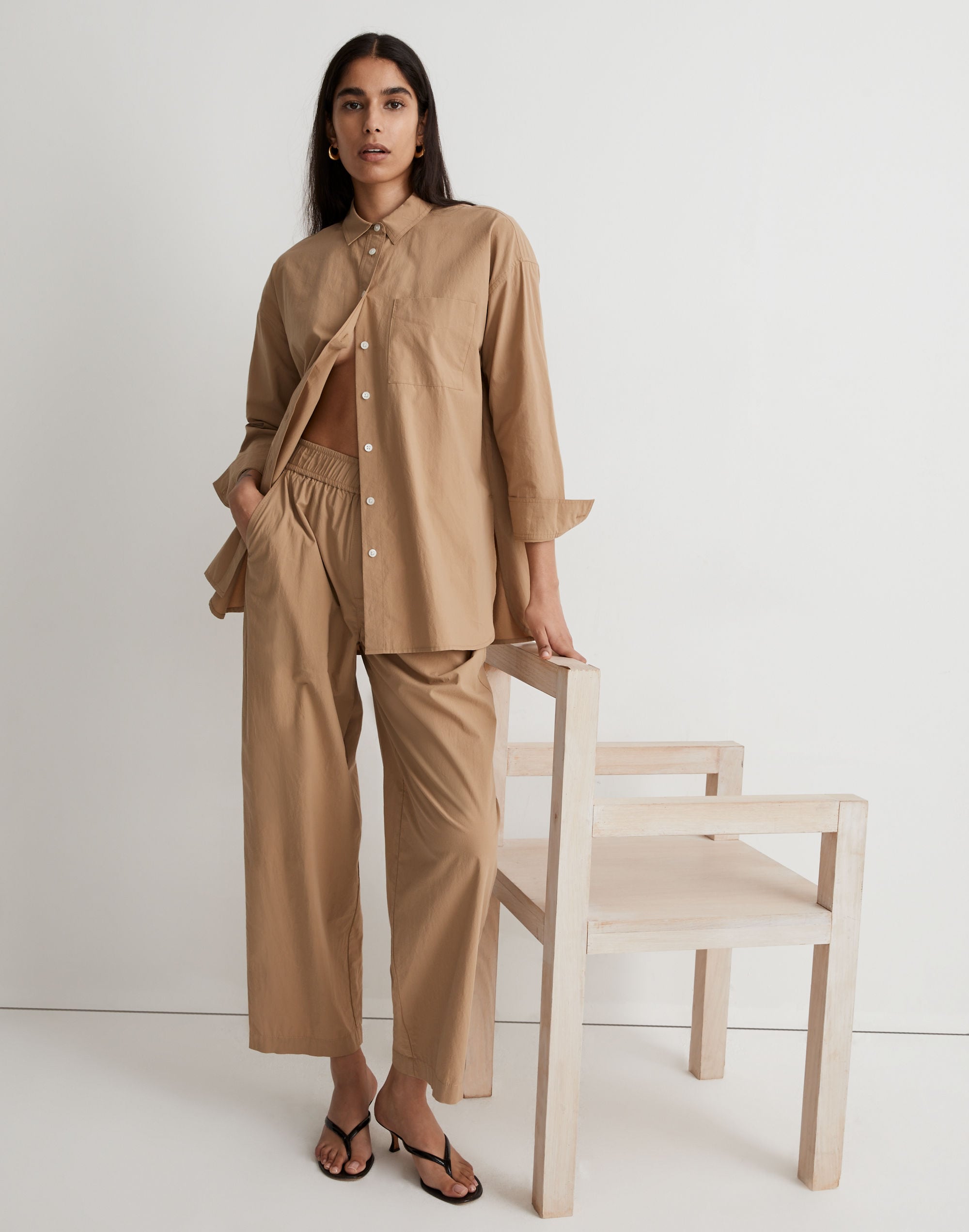 pull-on wide-leg pants in signature poplin