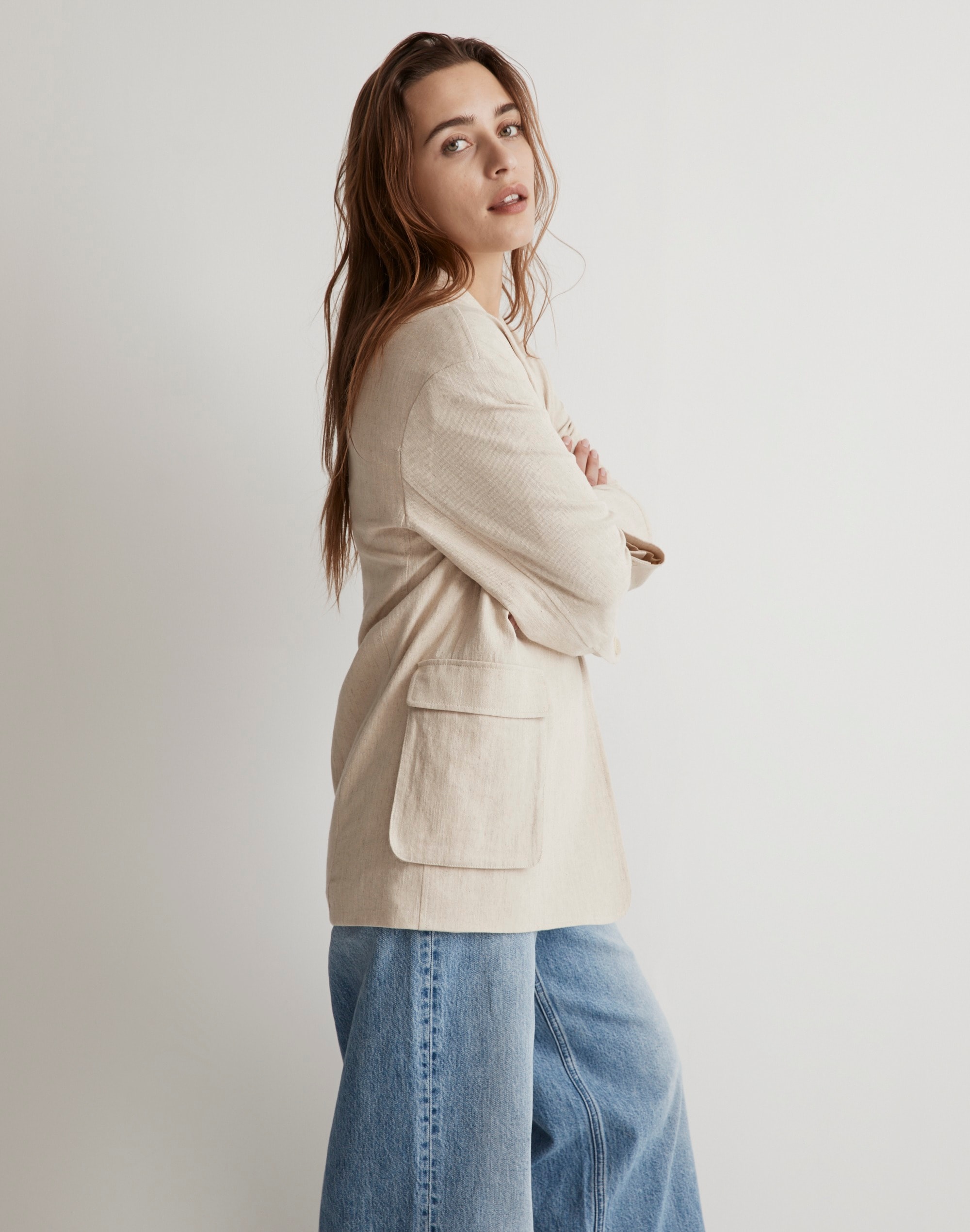 The Cargo Double-Breasted Blazer in Linen-Cotton