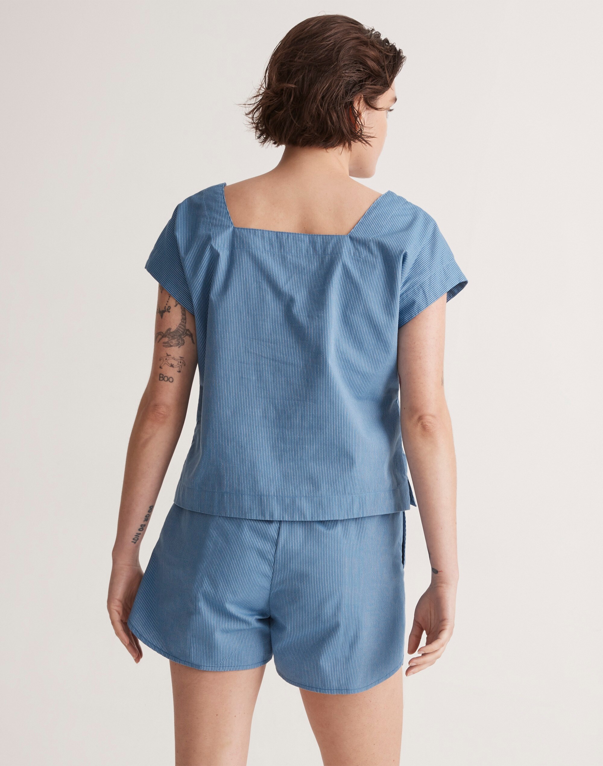 Square-Neck Top in Pinstripe