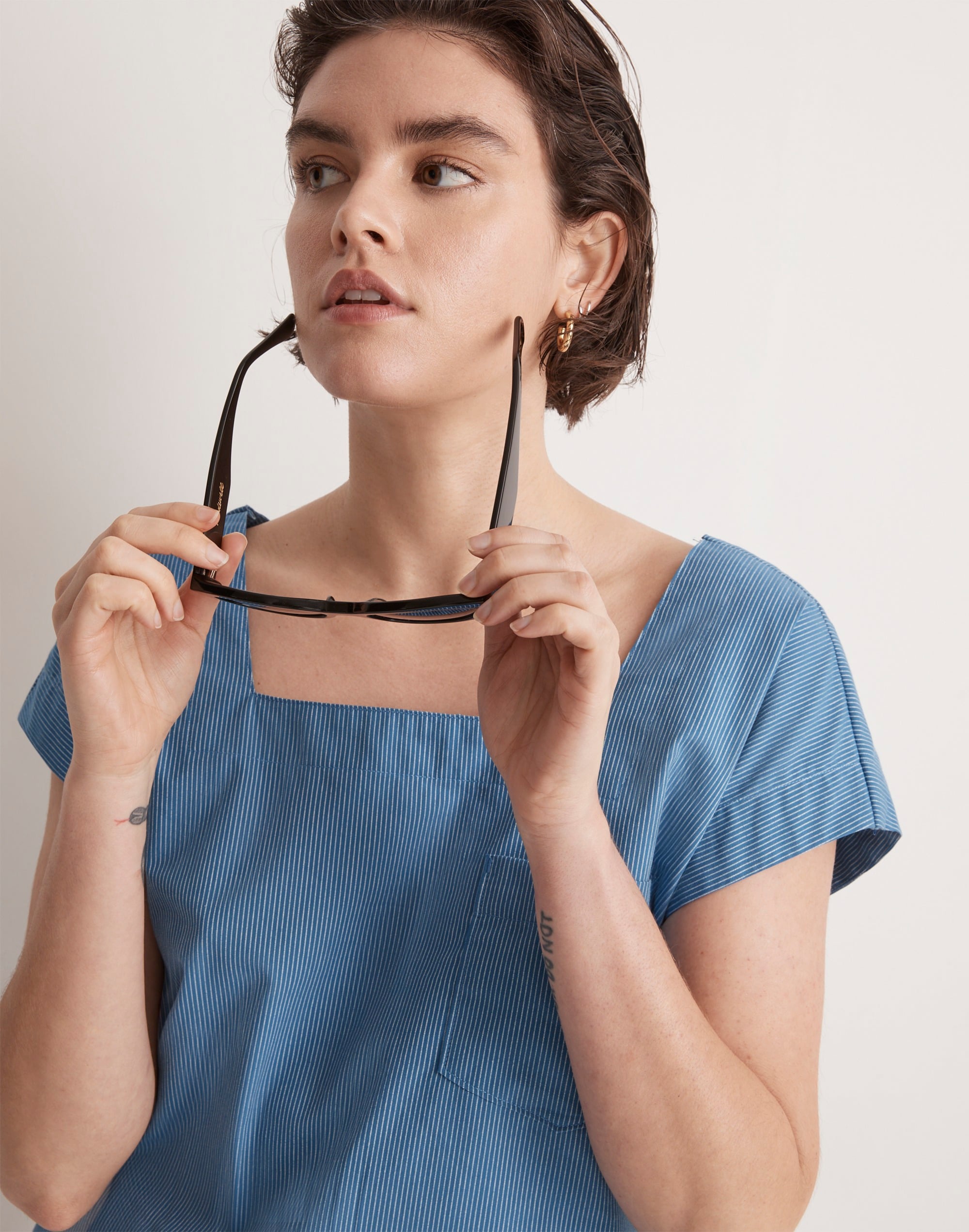 Square-Neck Top in Pinstripe