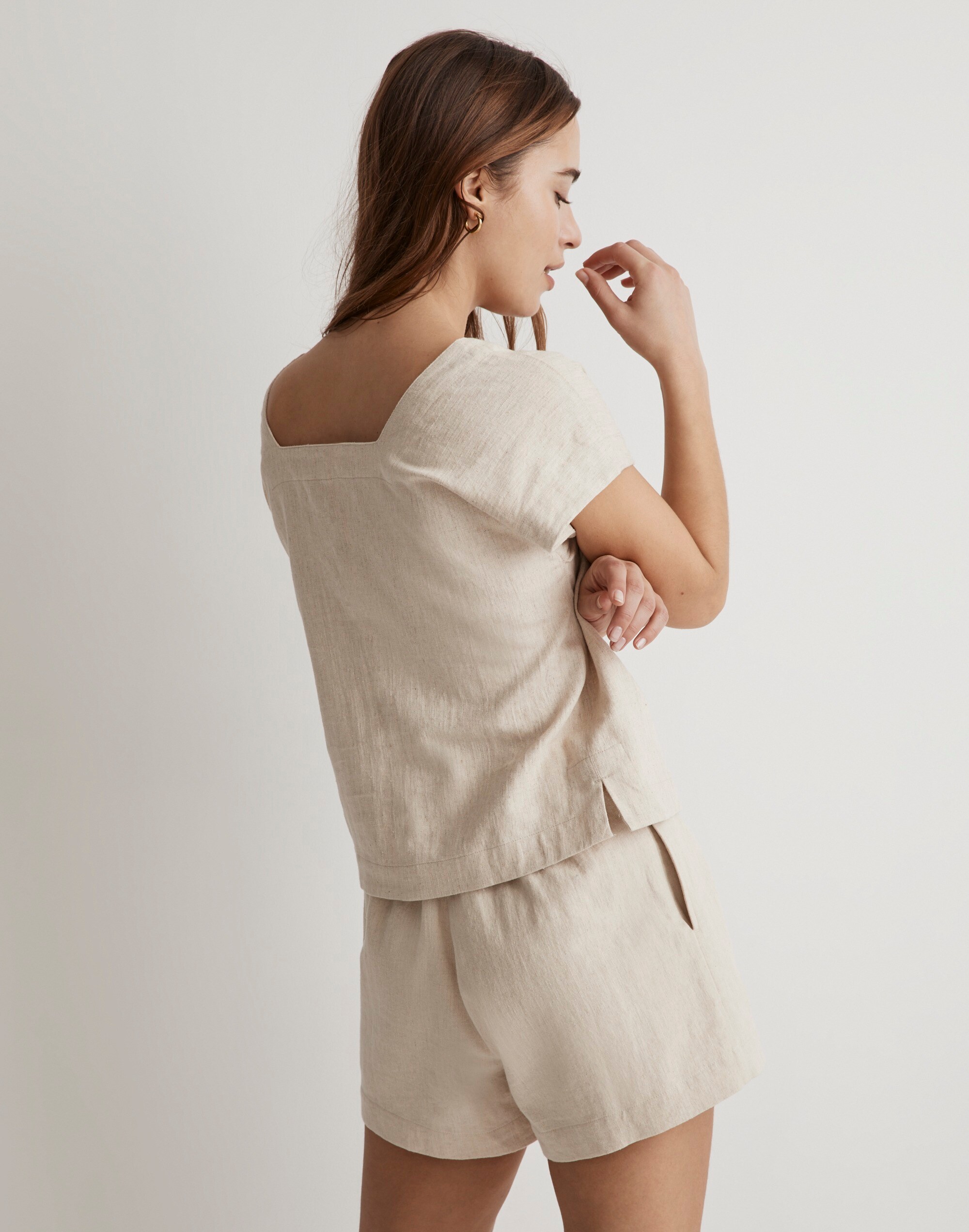 Natural Linen-Cotton Square-Neck Top