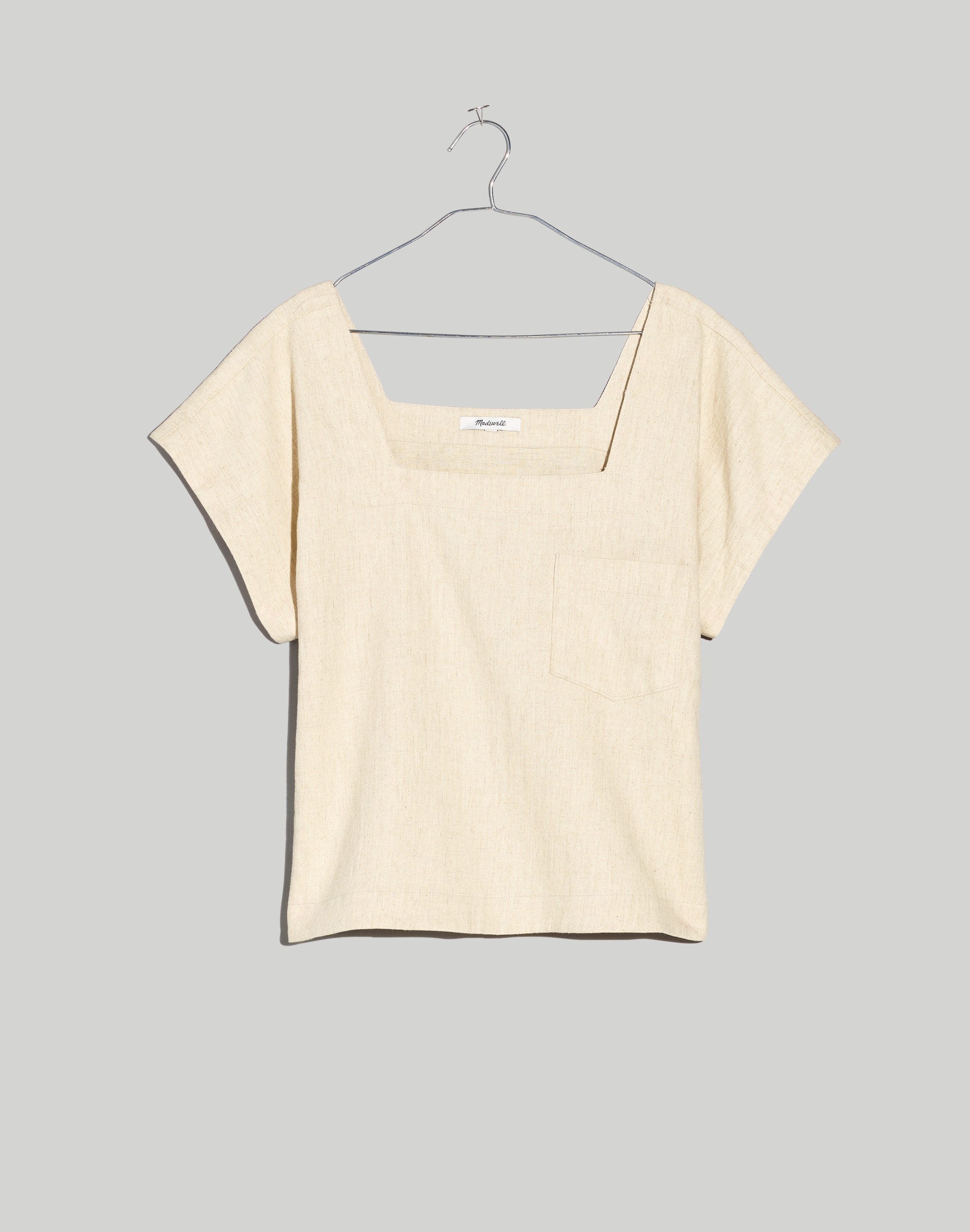 Natural Linen-Cotton Square-Neck Top