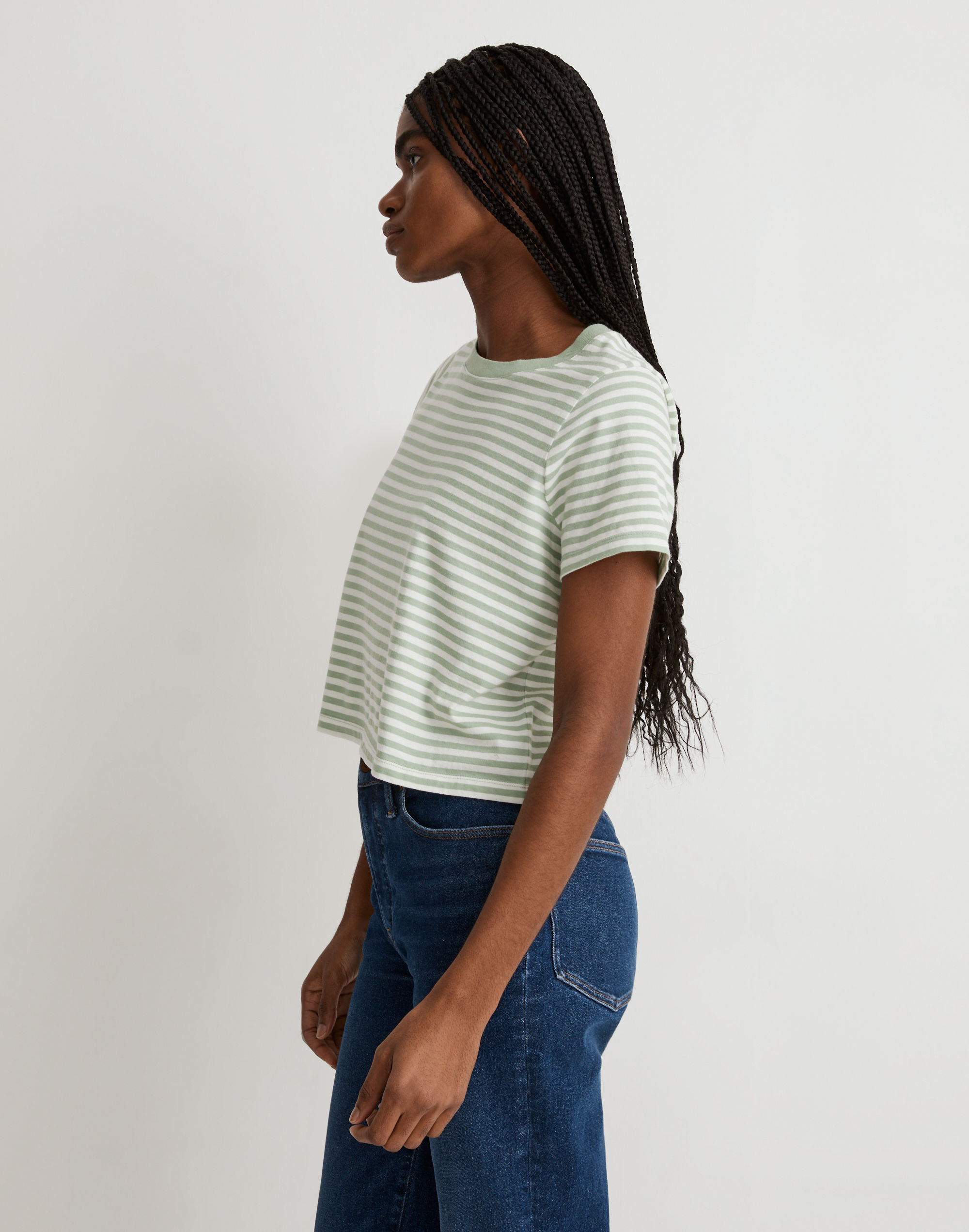 Softfade Cotton Boxy-Crop Tee in Stripe