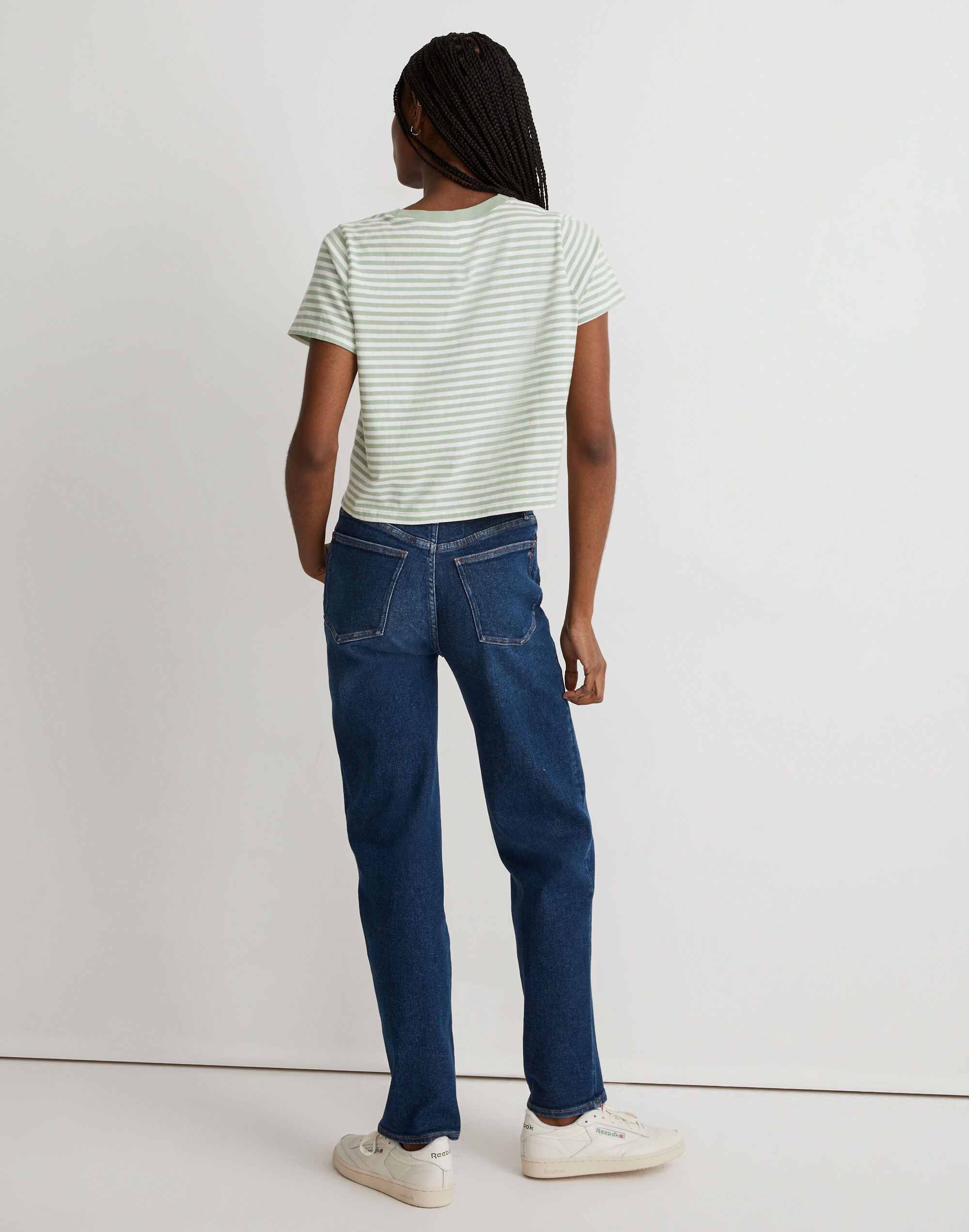 Softfade Cotton Boxy-Crop Tee in Stripe