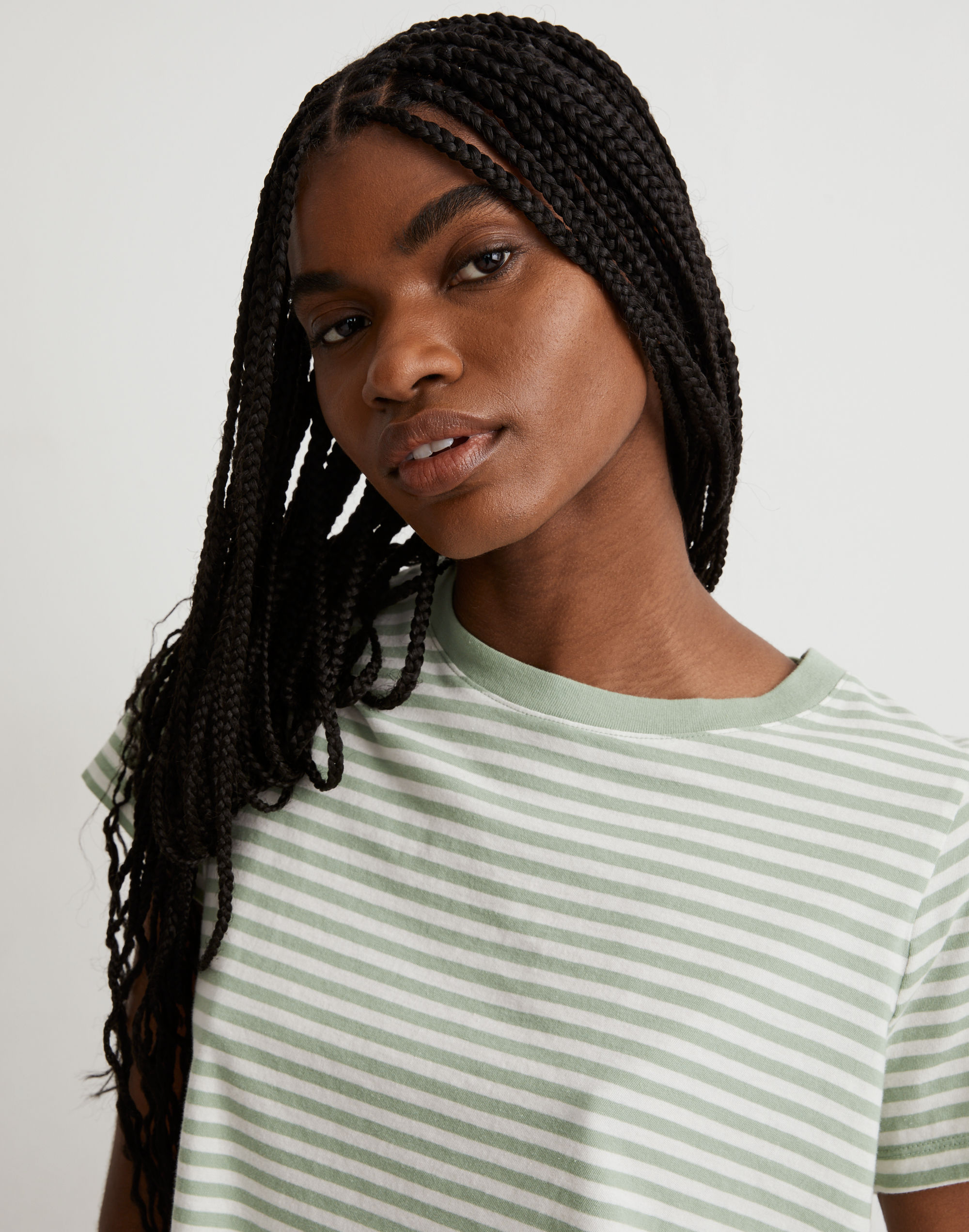 Softfade Cotton Boxy-Crop Tee in Stripe