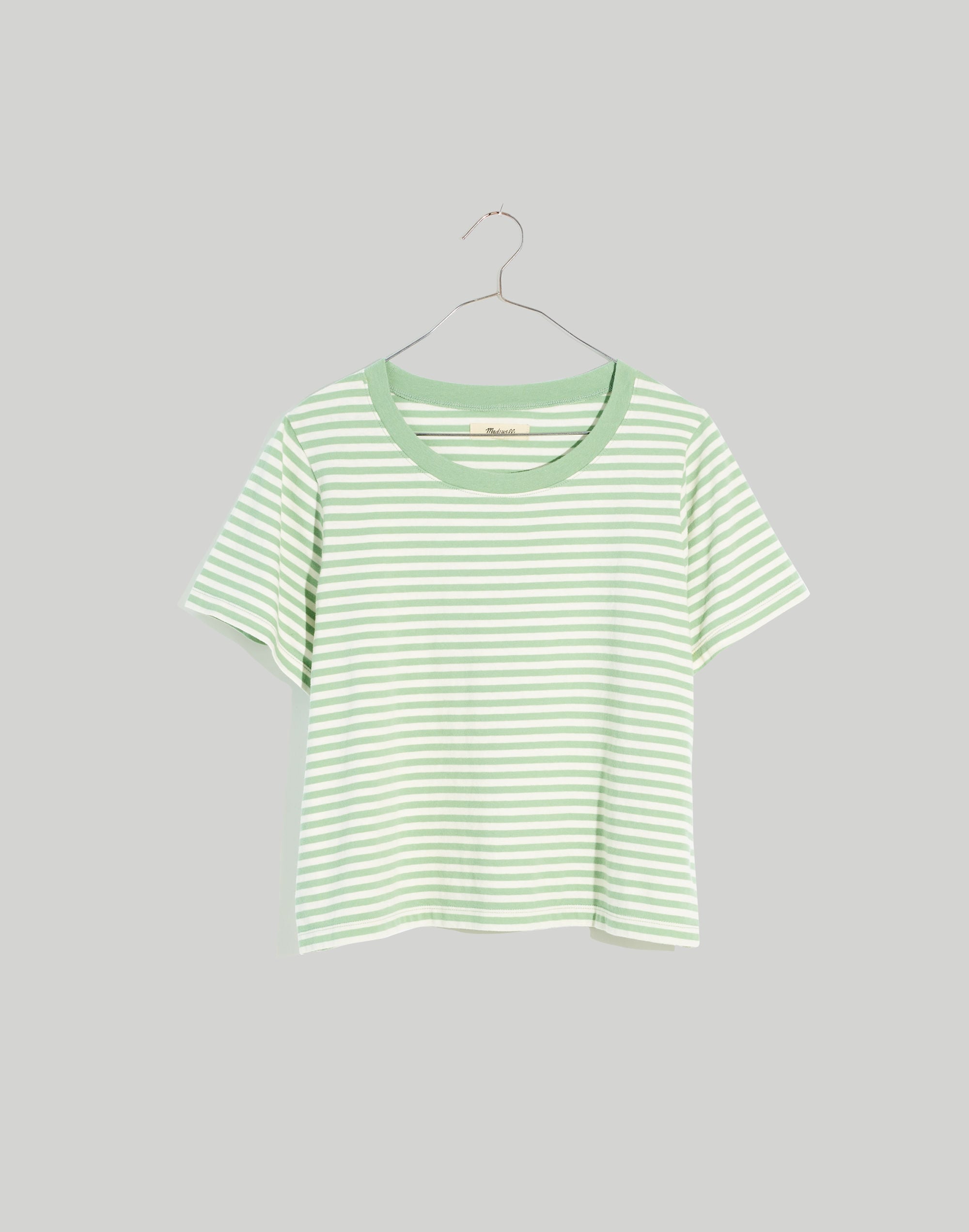 Softfade Cotton Boxy-Crop Tee in Stripe