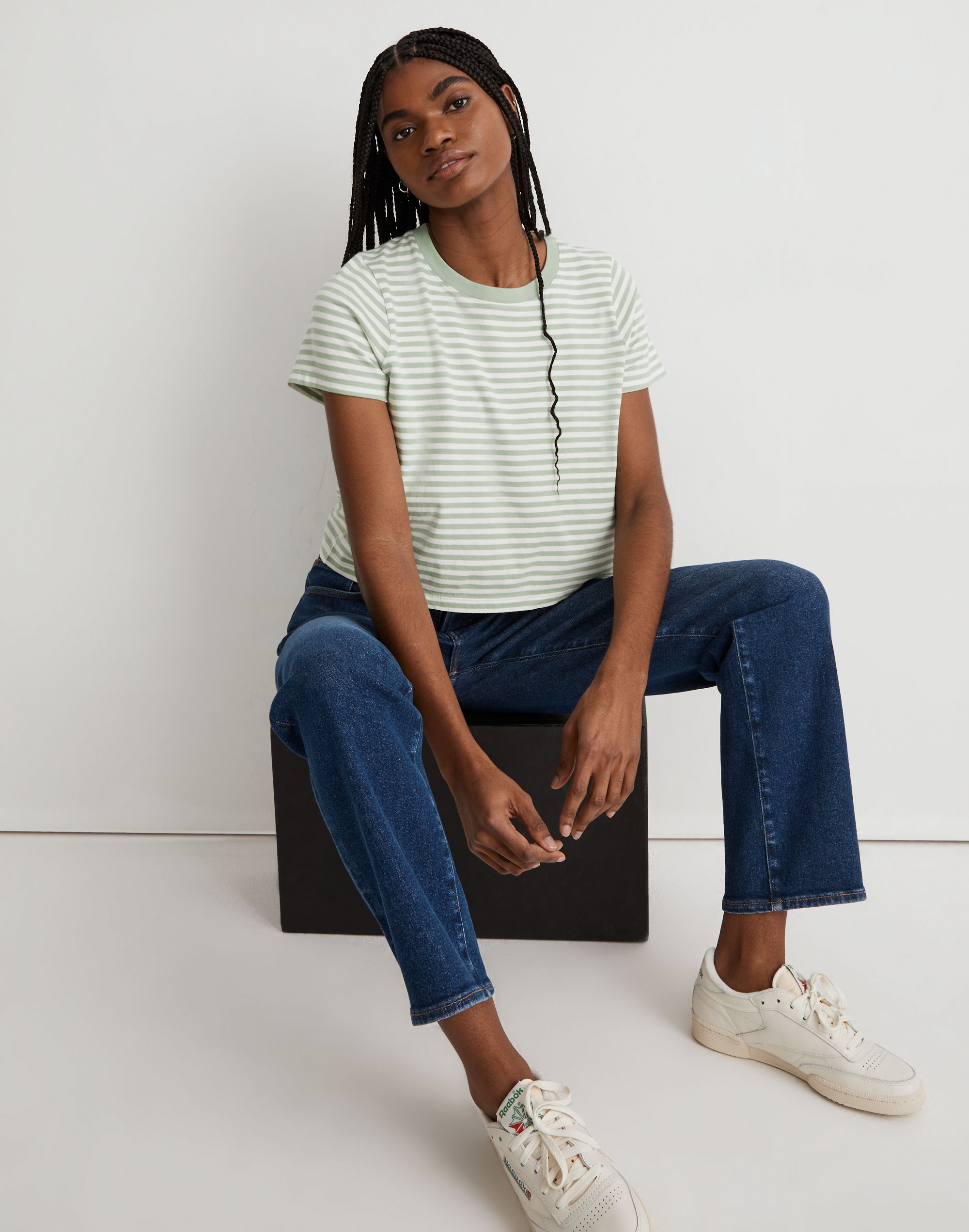 softfade cotton boxy-crop tee in stripe