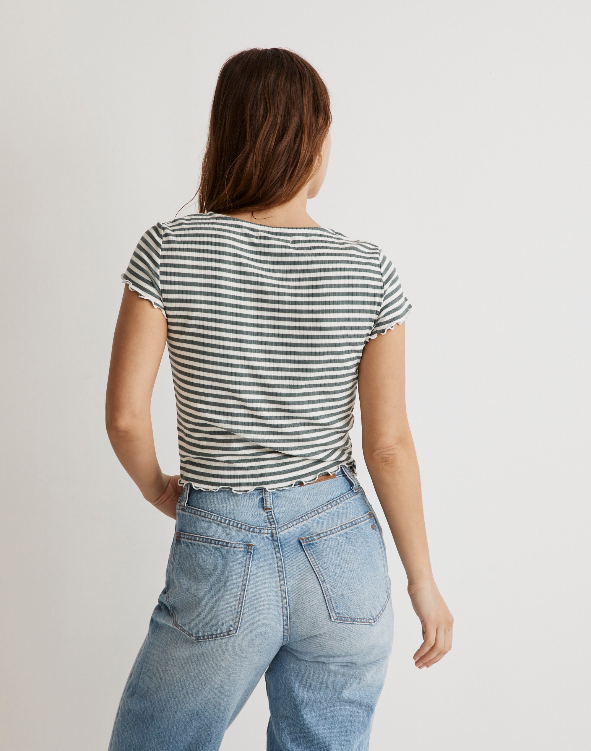 Button-Front V-Neck Tee in Stripe