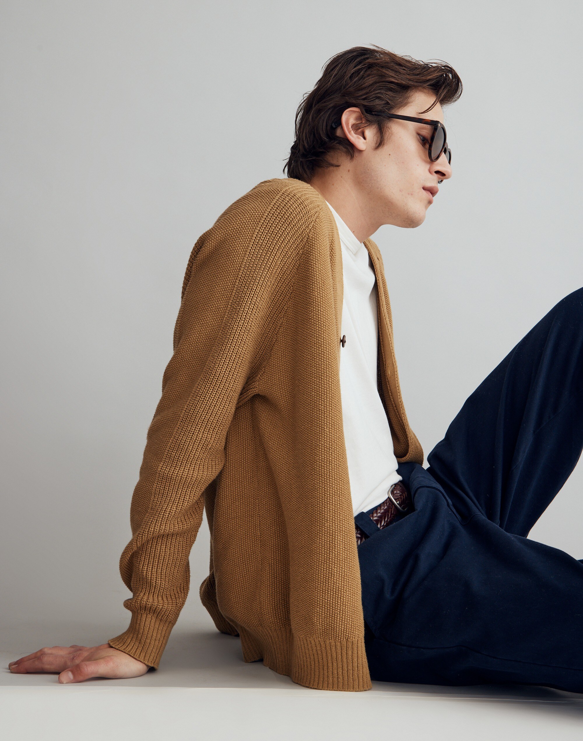 Cotton-Linen Raglan Cardigan Sweater