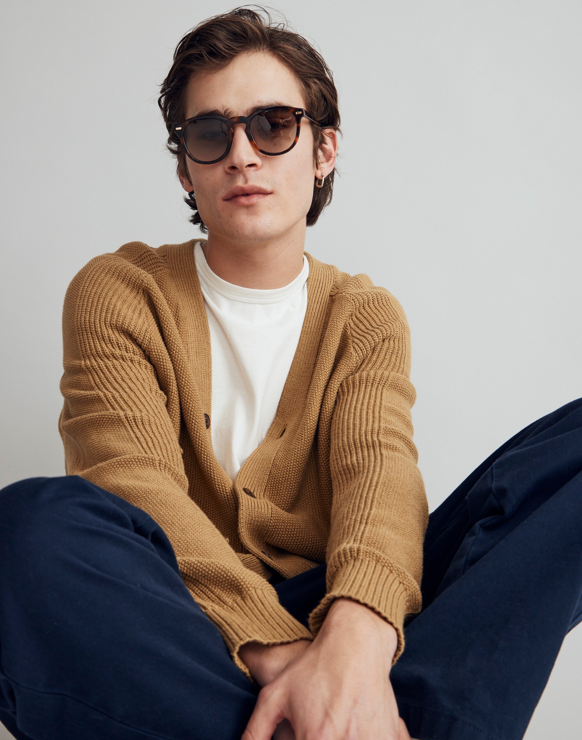 Cotton-Linen Raglan Cardigan Sweater