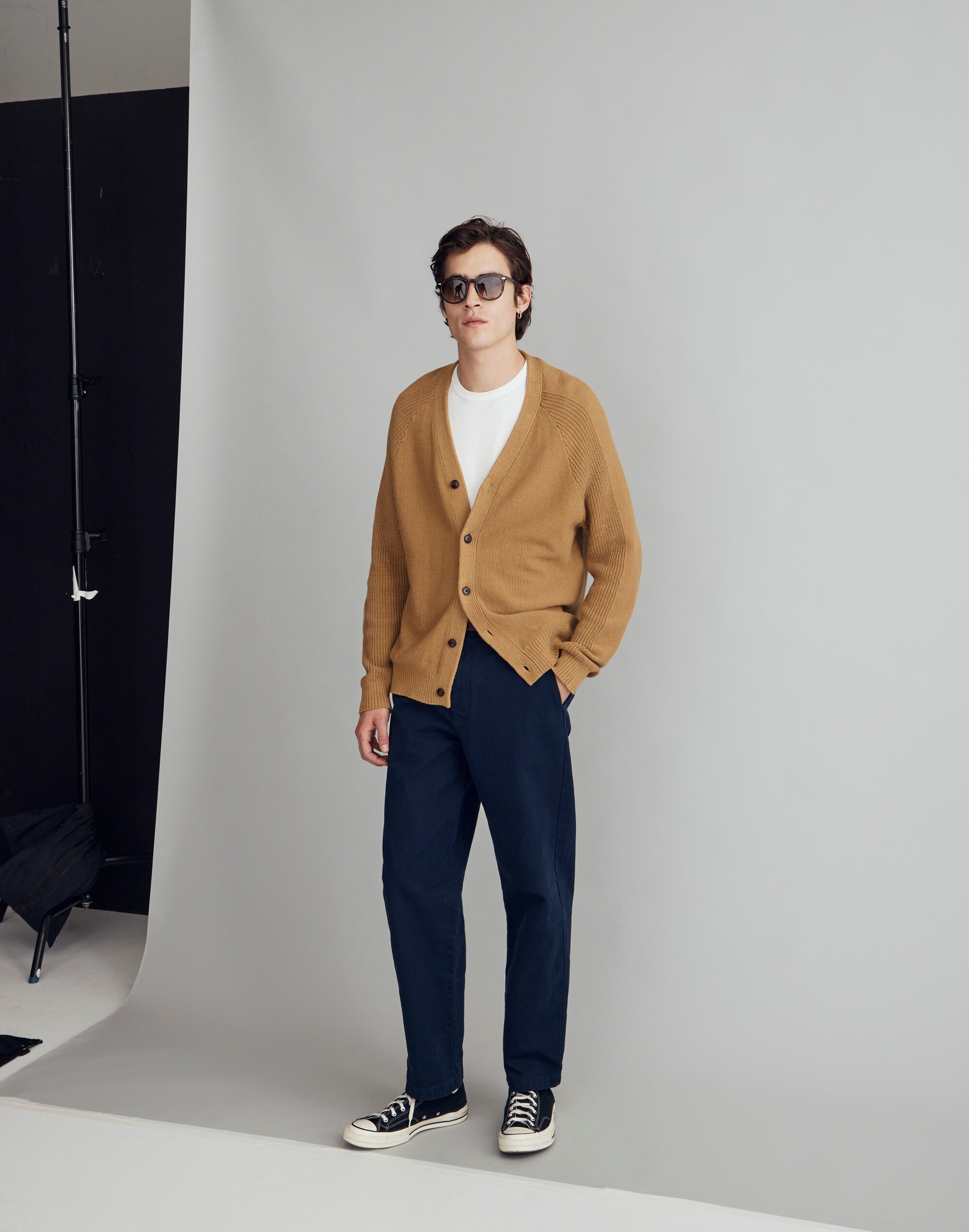 Cotton-Linen Raglan Cardigan Sweater