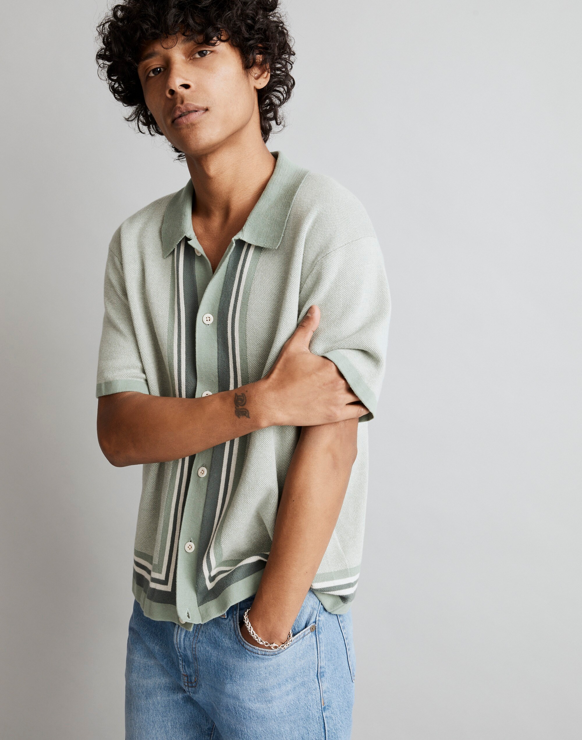 Button-Up Sweater Polo in Stripe Alternate Image 1