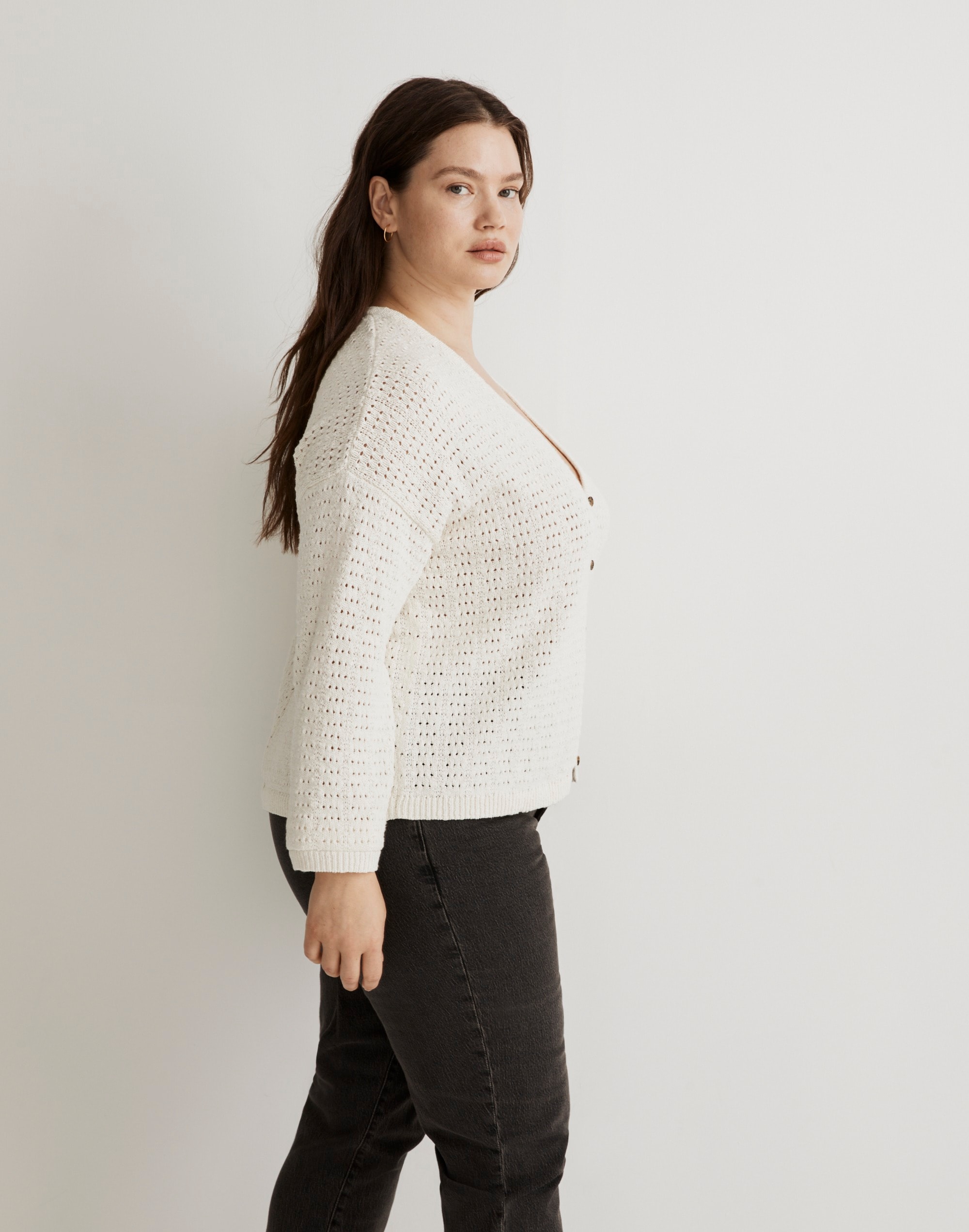 Plus Open-Stitch Cardigan Sweater