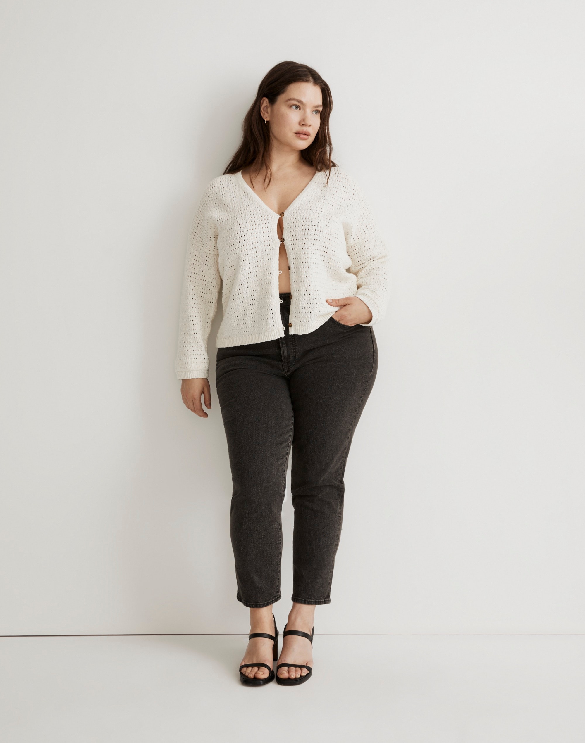 Plus Open-Stitch Cardigan Sweater