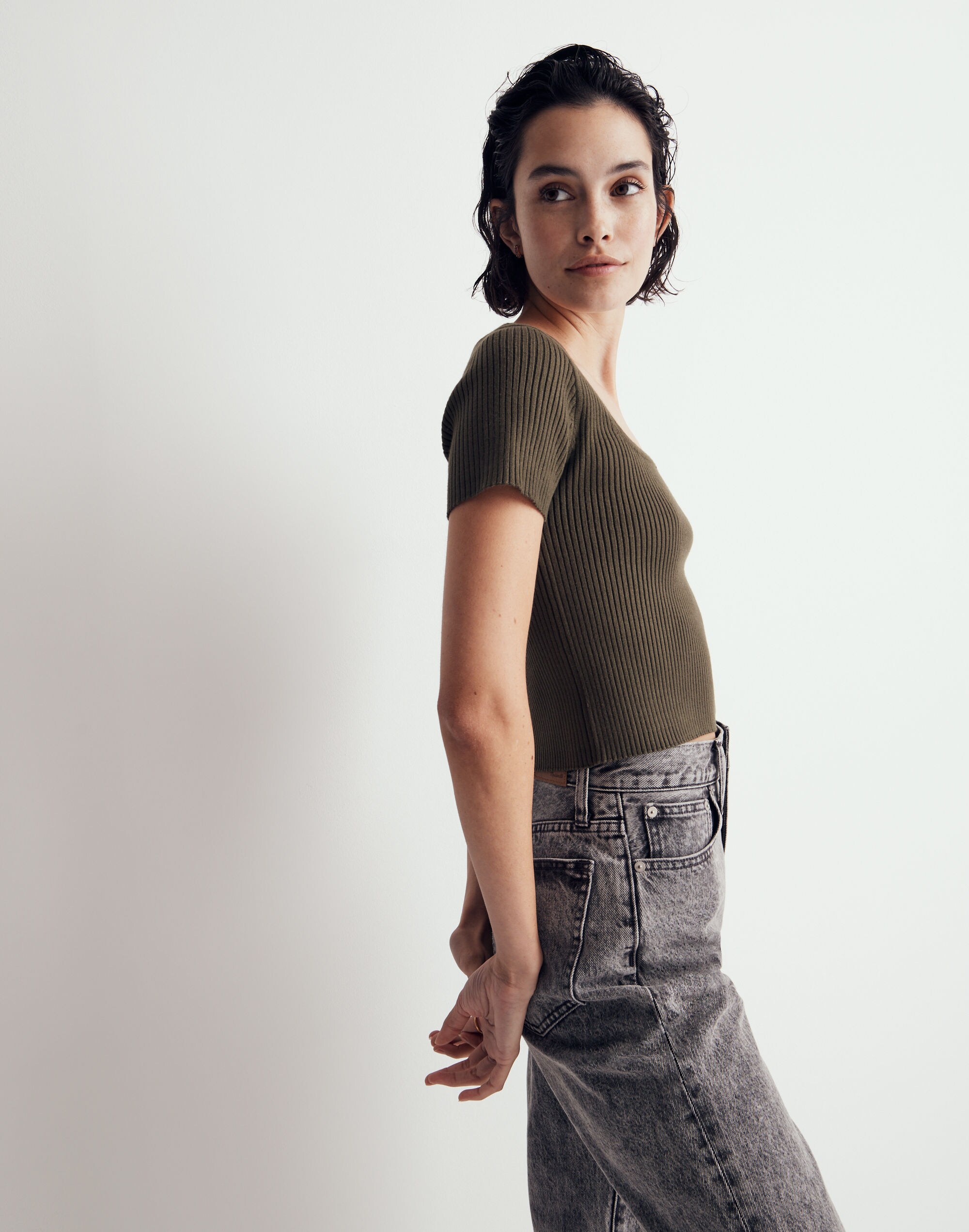 Square-Neck Crop Sweater Tee