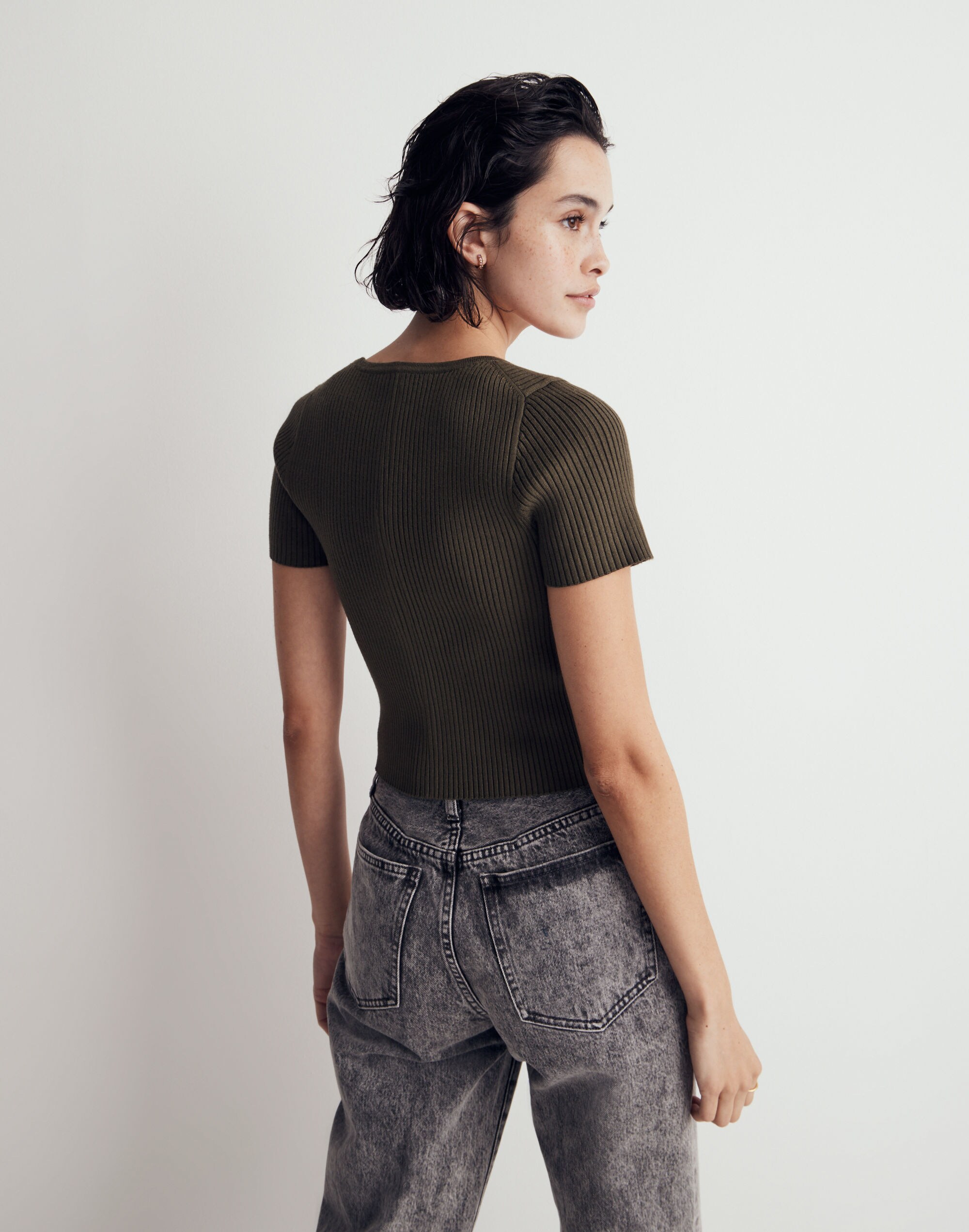 Square-Neck Crop Sweater Tee