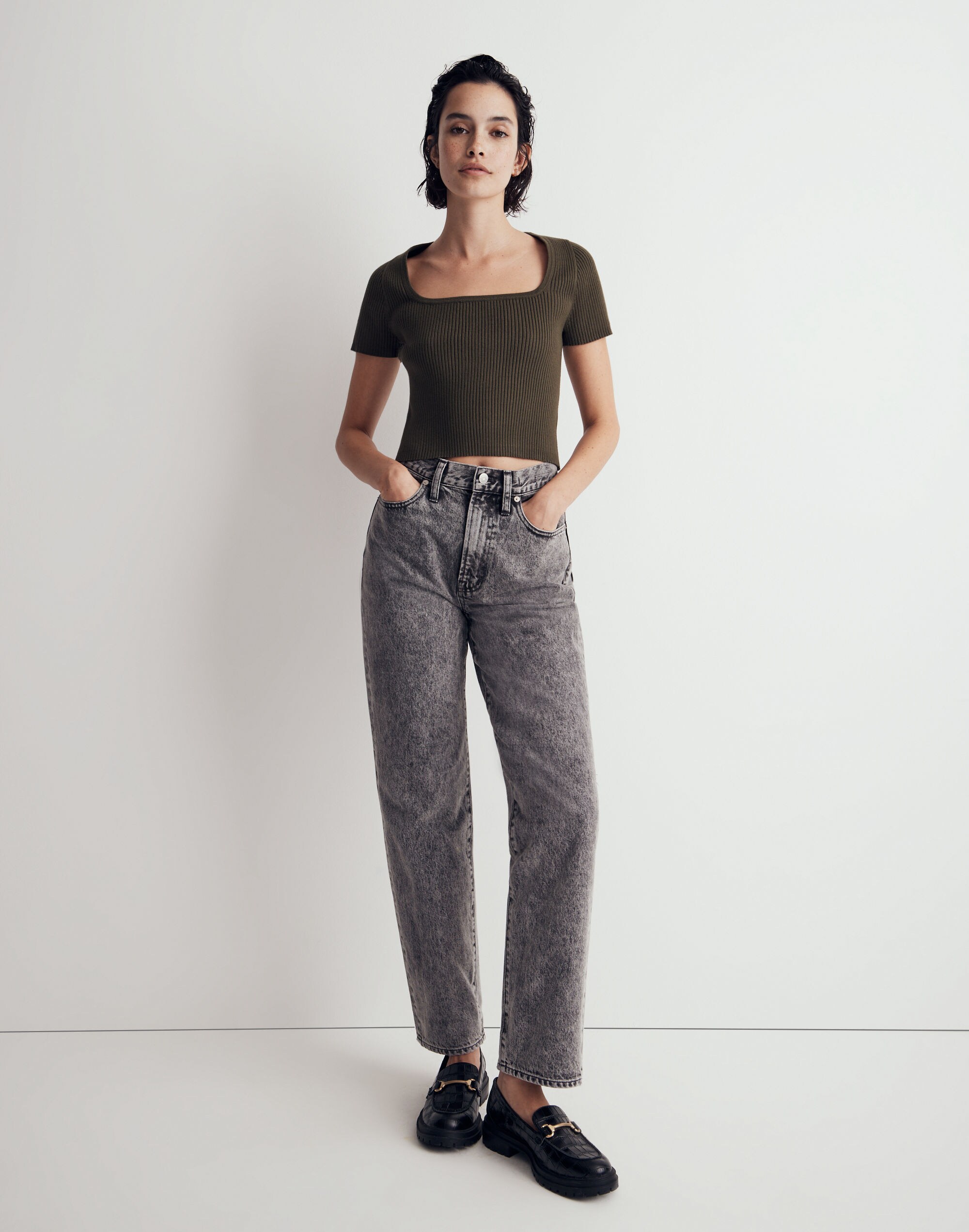 Square-Neck Crop Sweater Tee