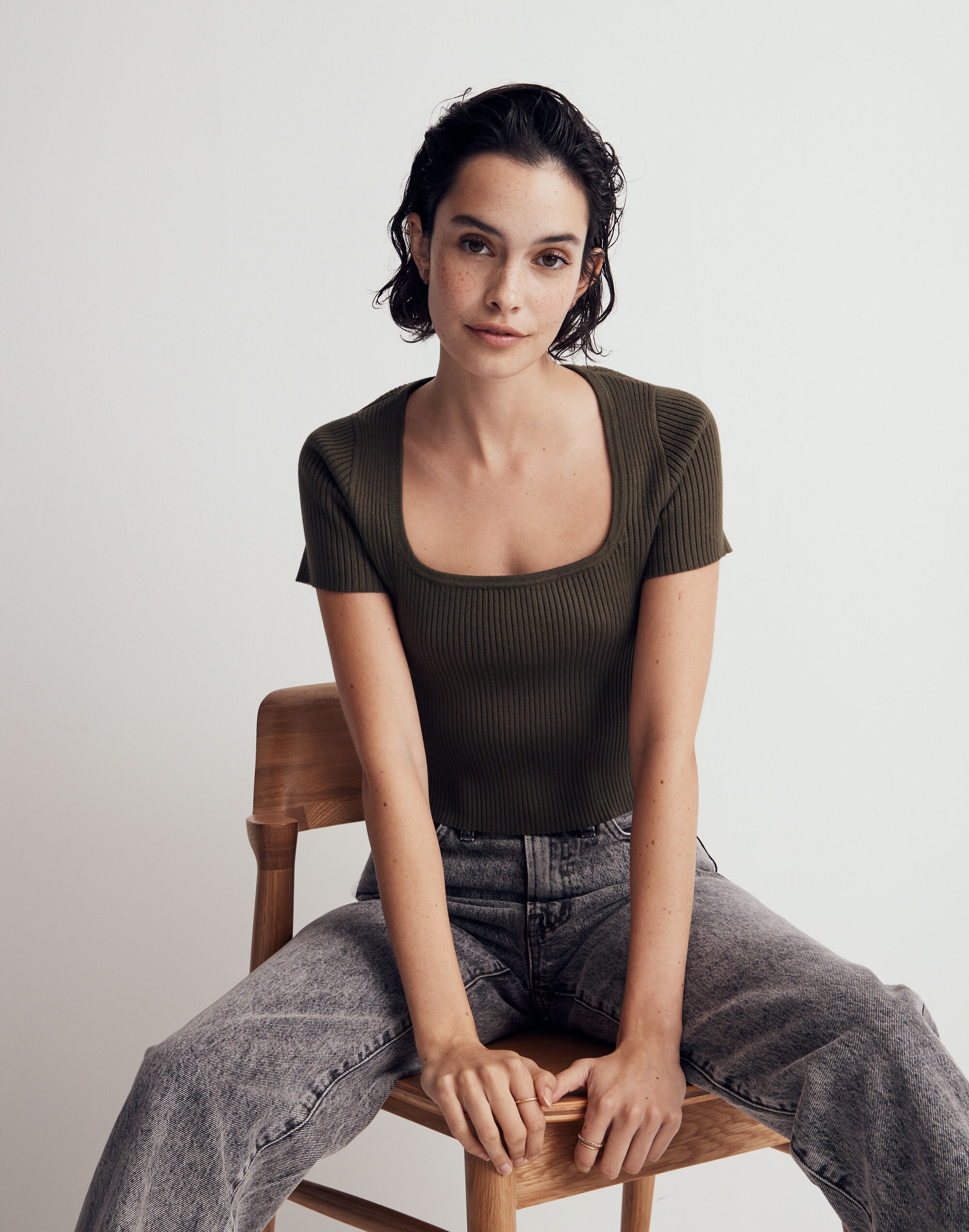 Square-Neck Crop Sweater Tee