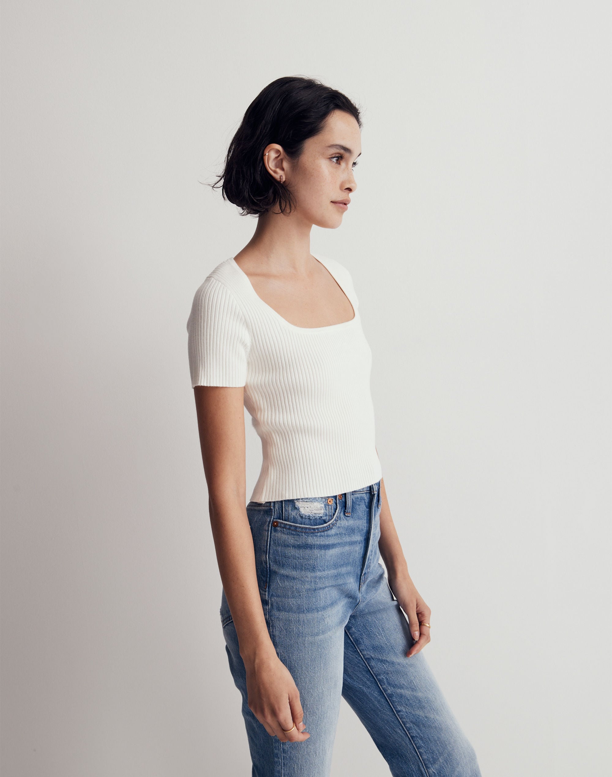 Square-Neck Crop Sweater Tee