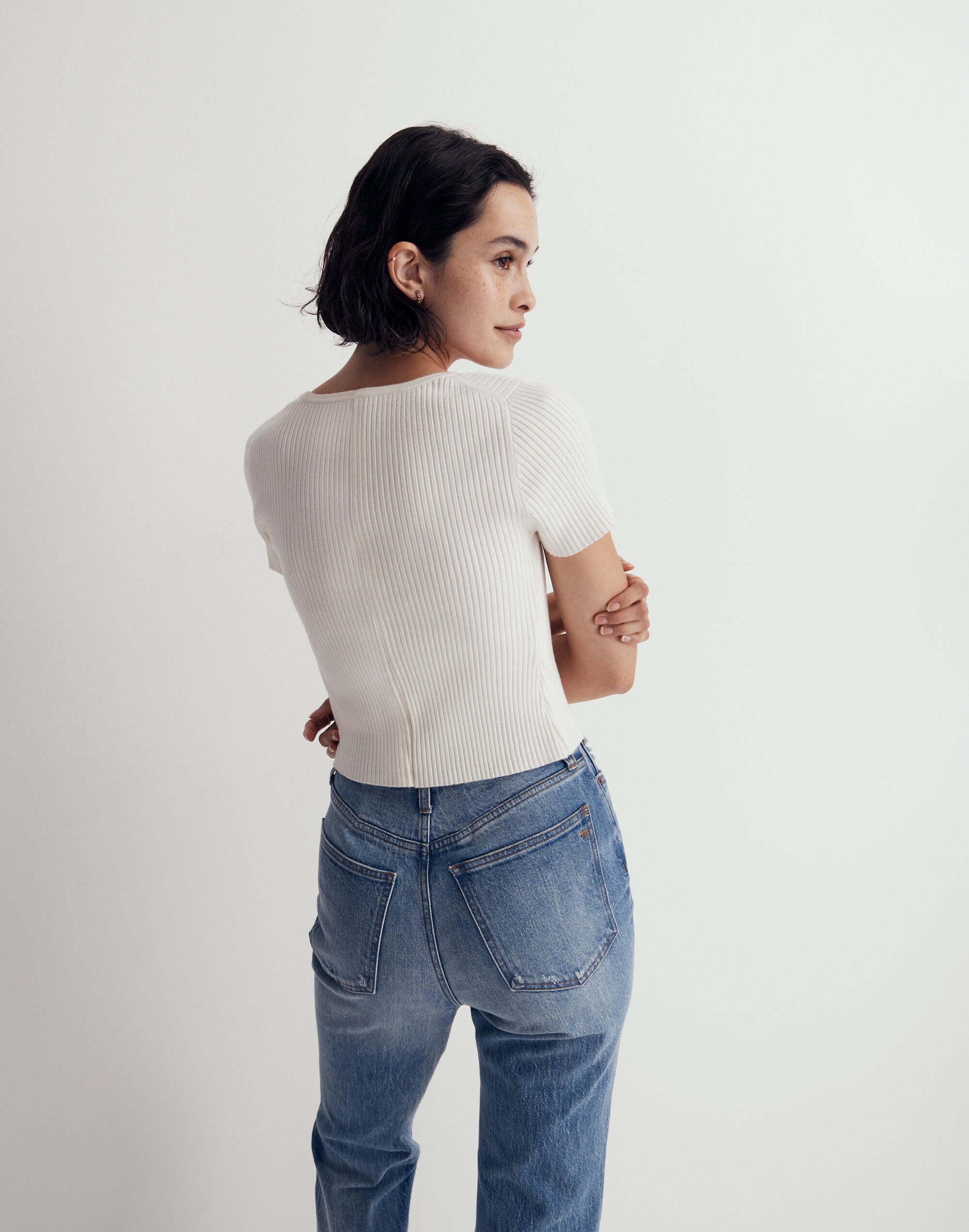Square-Neck Crop Sweater Tee