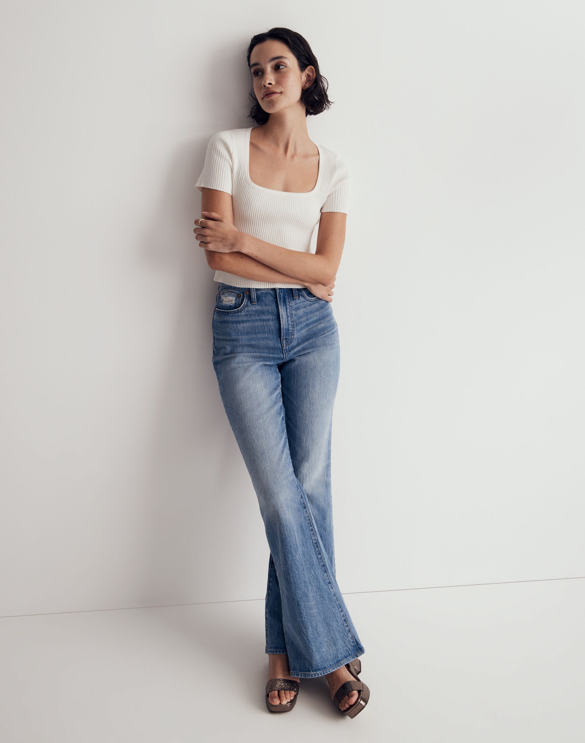 Square-Neck Crop Sweater Tee