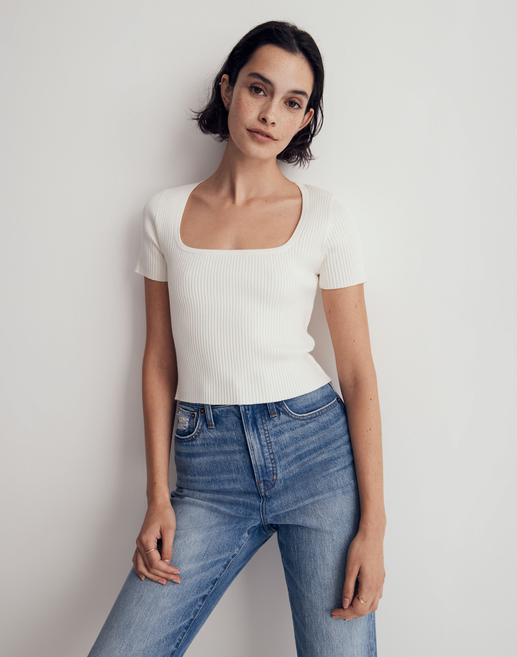 Square-Neck Crop Sweater Tee