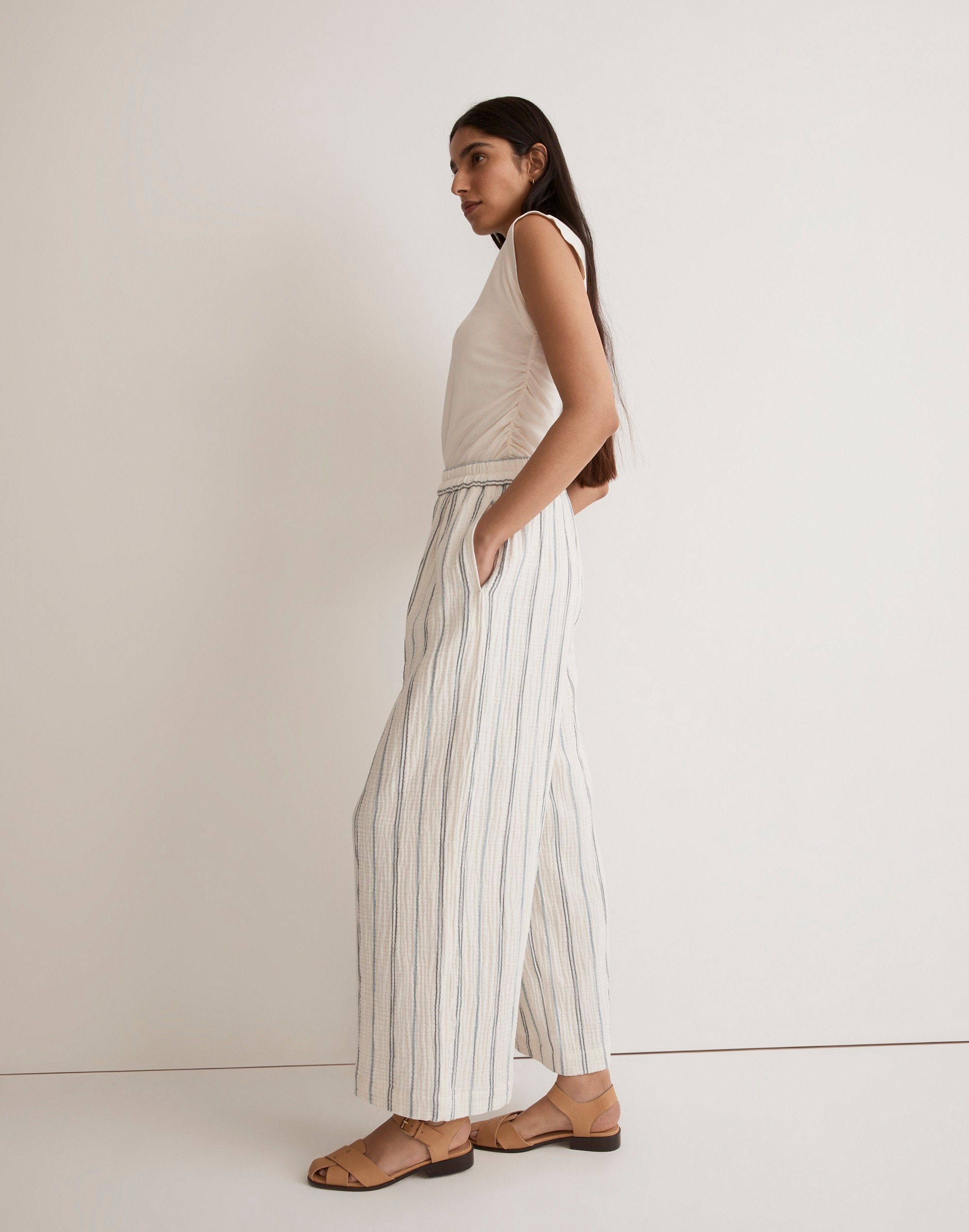 The Untailored Wide-Leg Crop Pant in Striped Lightspun