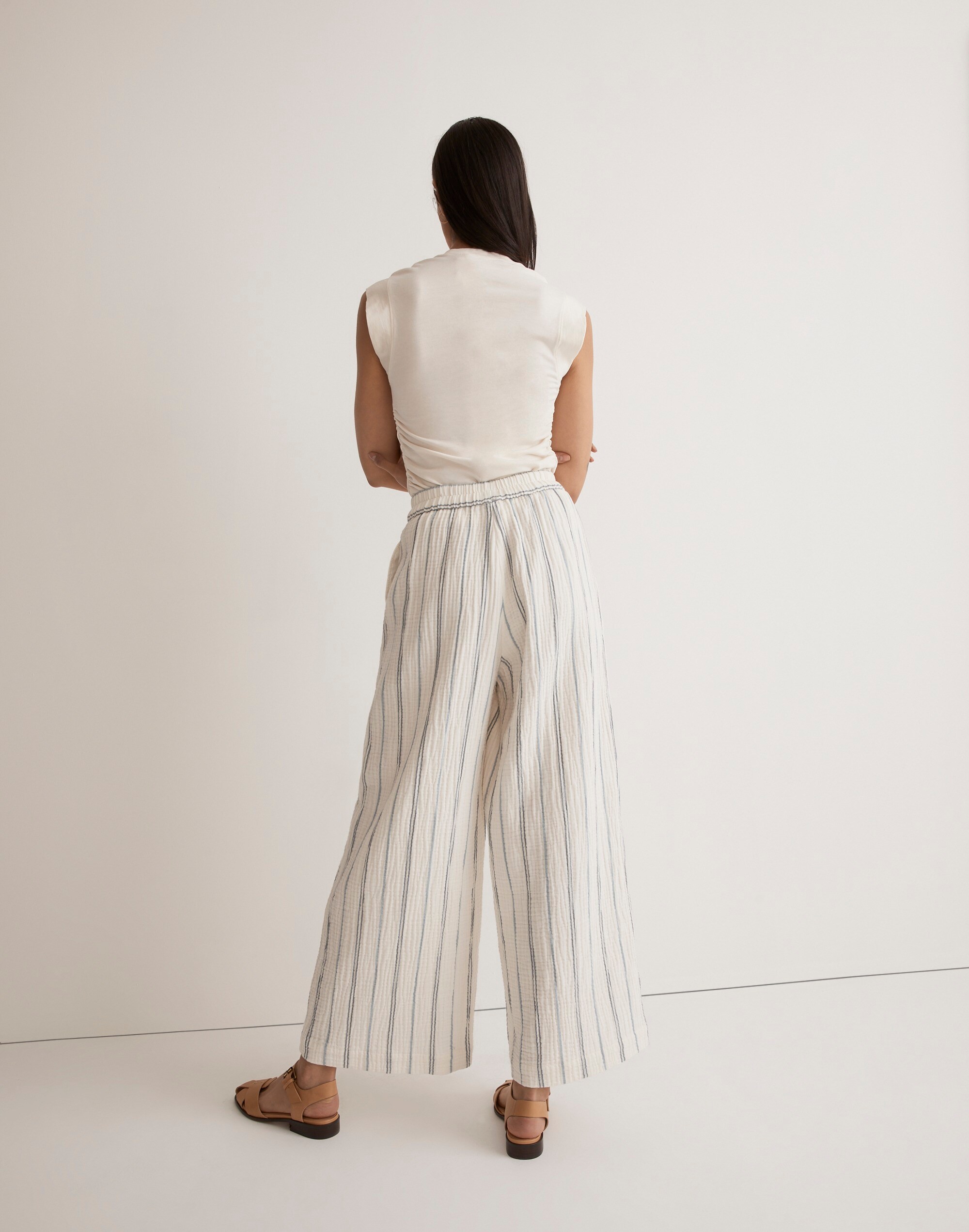 The Untailored Wide-Leg Crop Pant in Striped Lightspun