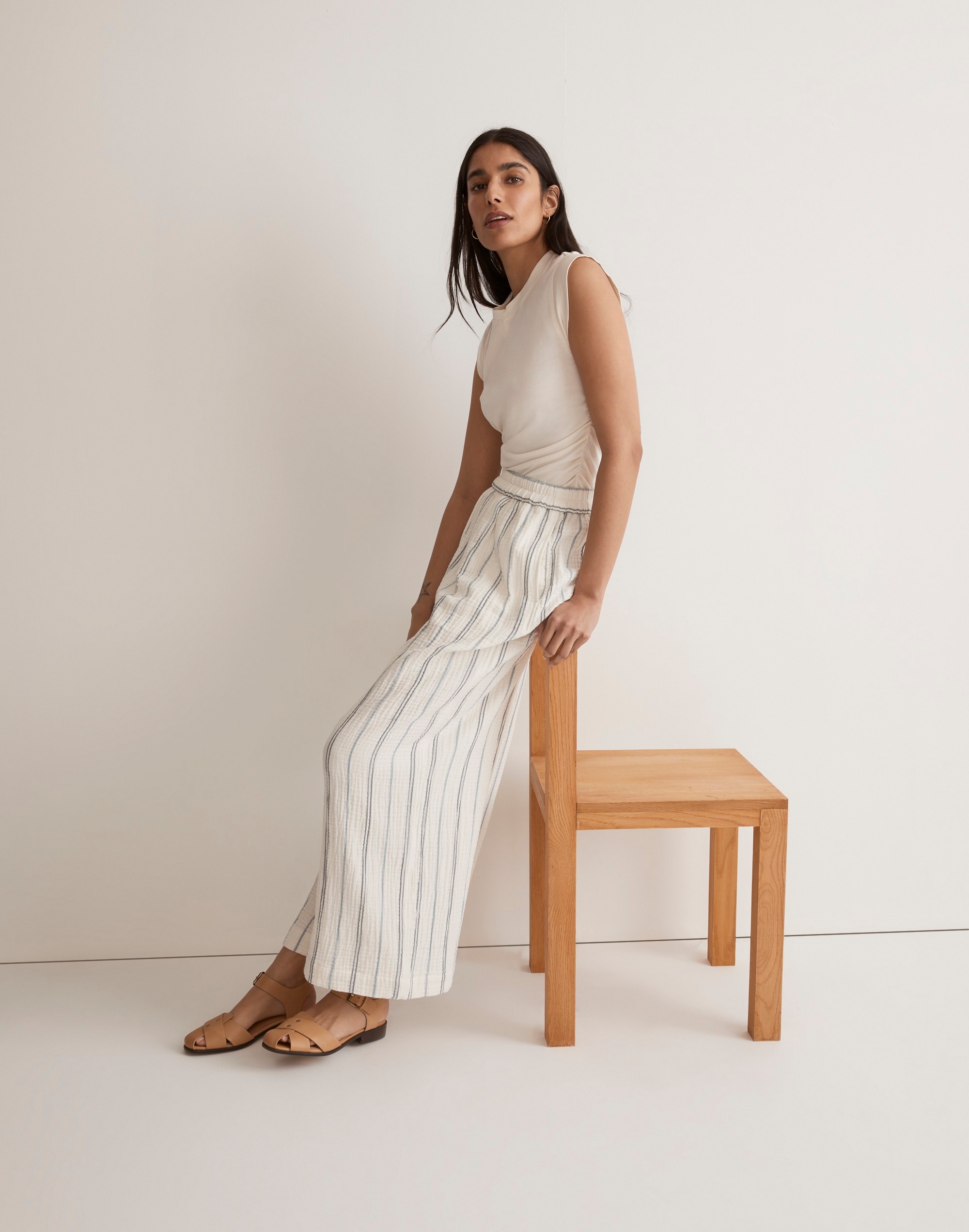 The Untailored Wide-Leg Crop Pant in Striped Lightspun