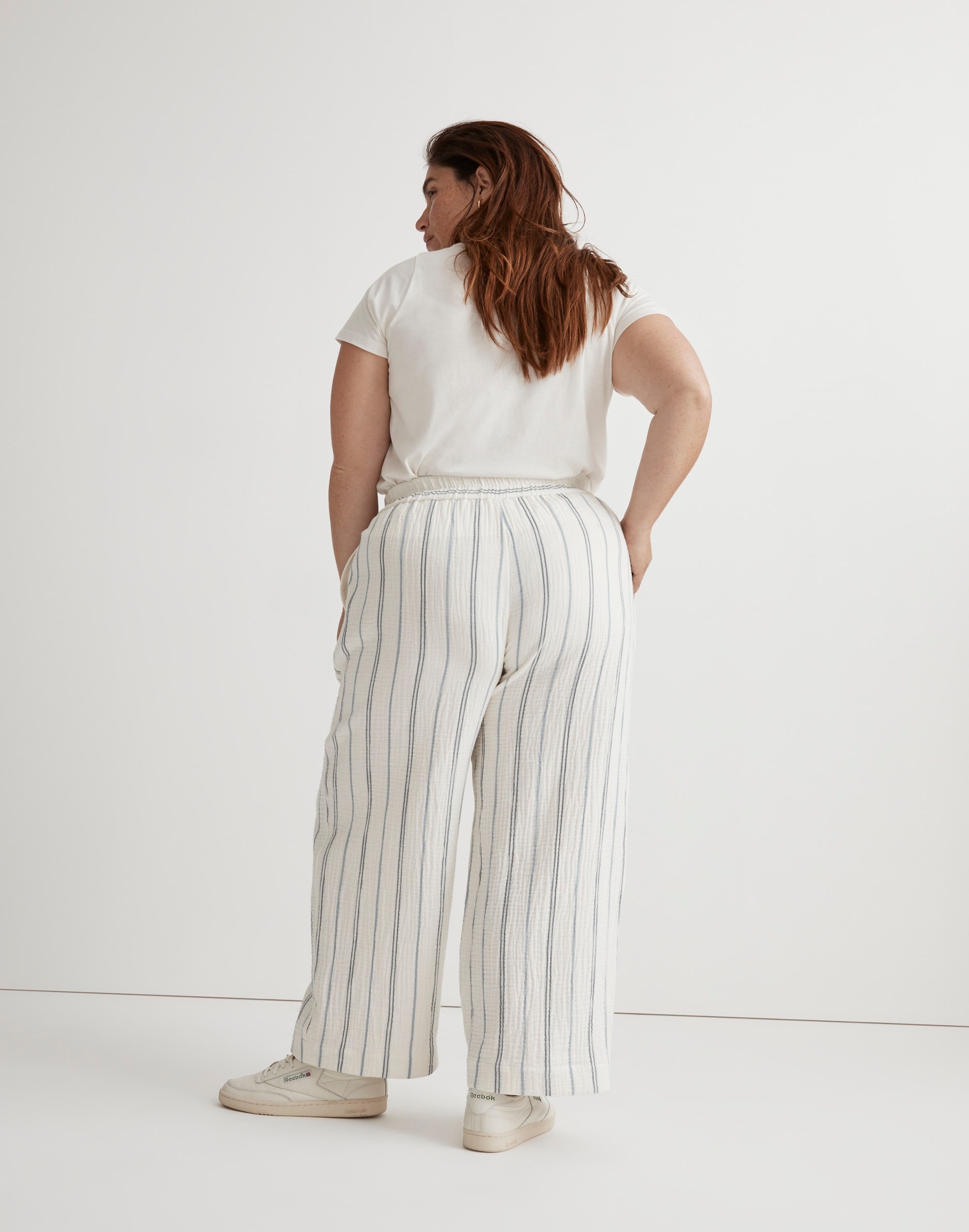 The Plus Untailored Wide-Leg Crop Pant in Striped Lightspun