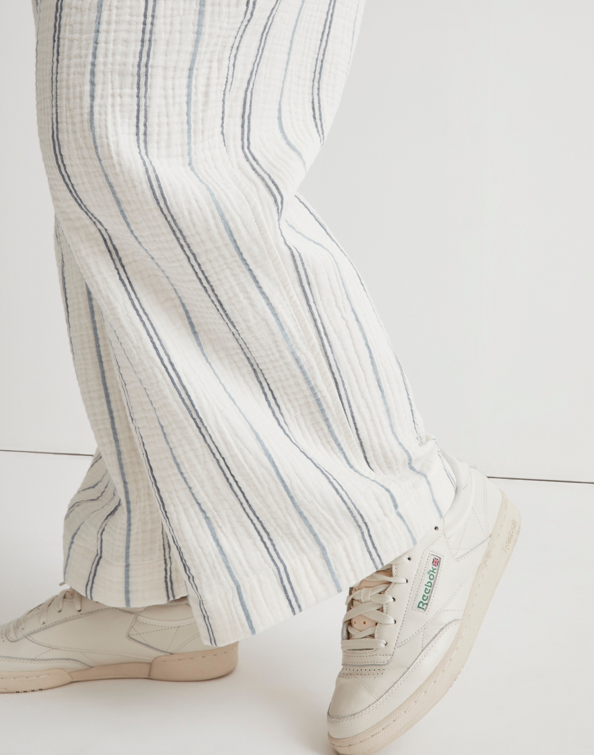 The Plus Untailored Wide-Leg Crop Pant in Striped Lightspun