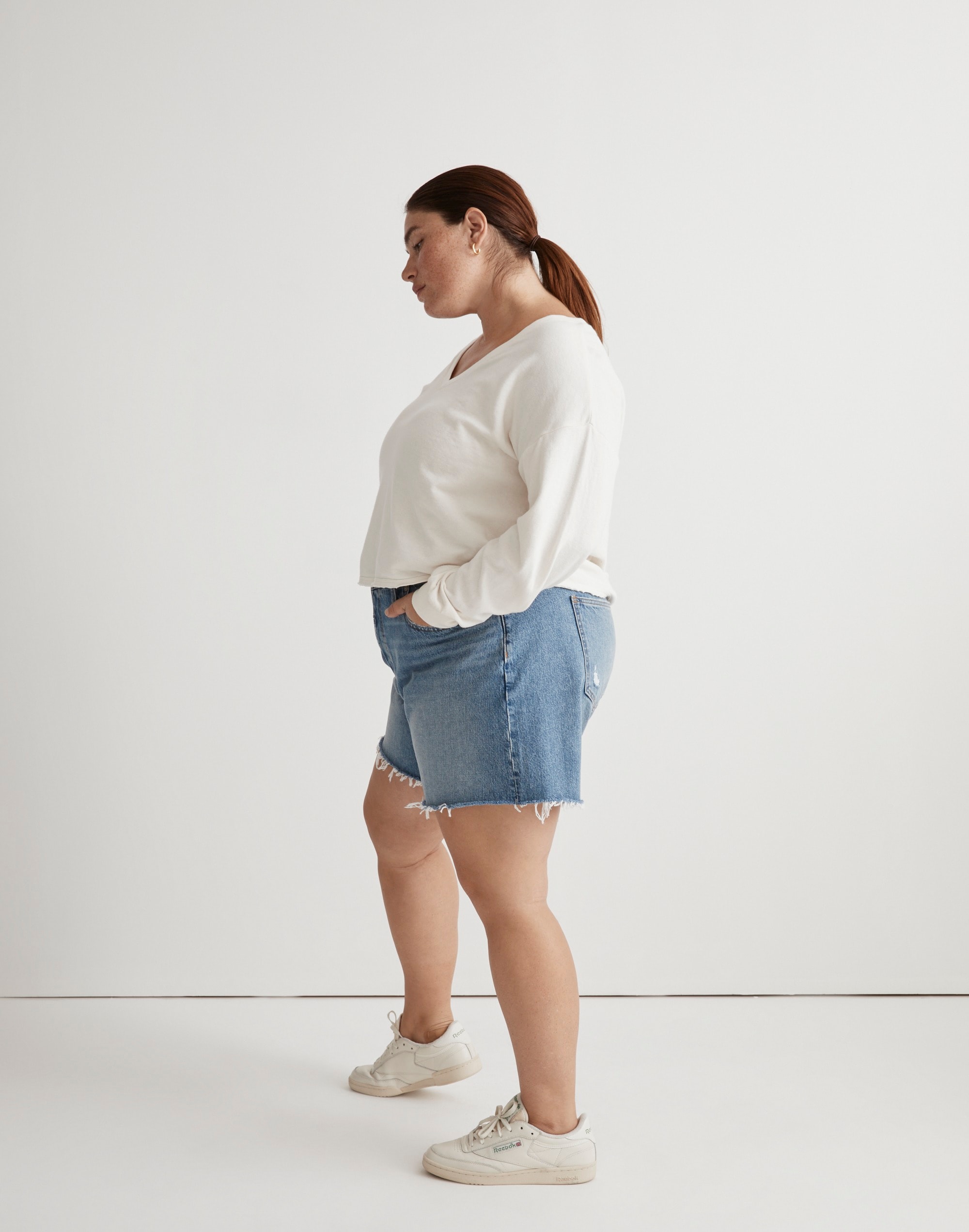 Plus Double-Faced V-Neck Long-Sleeve Tee