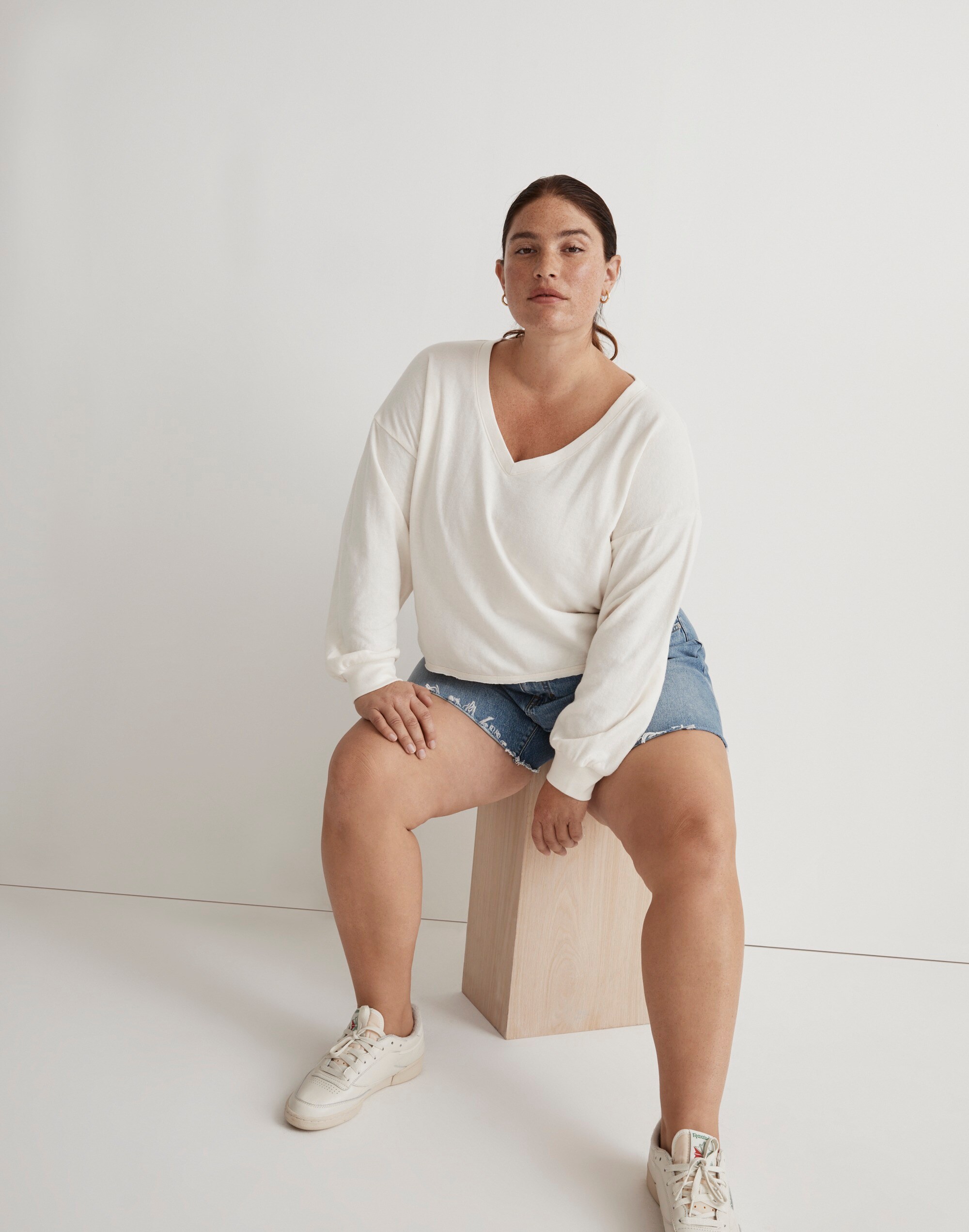 Plus Double-Faced V-Neck Long-Sleeve Tee