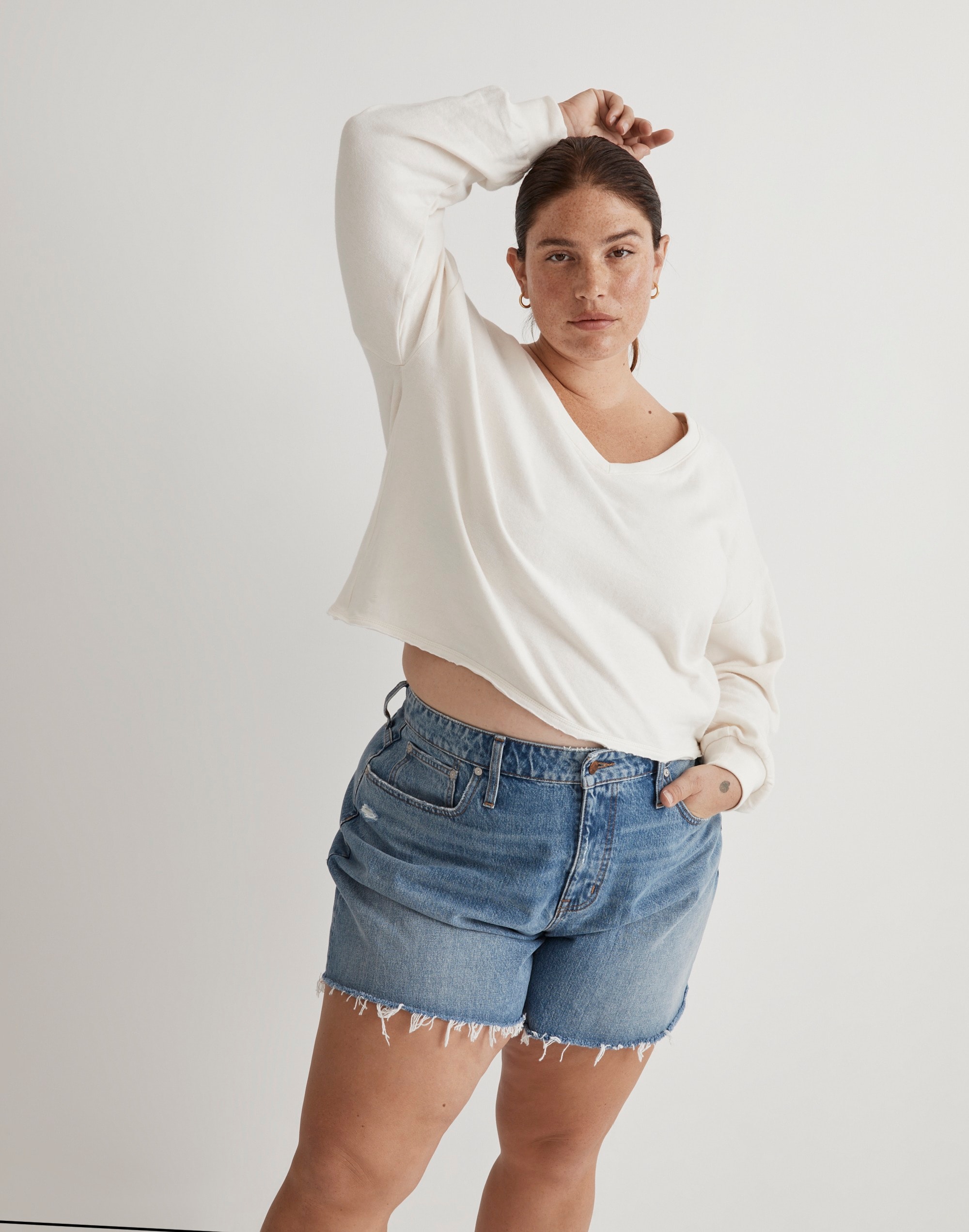 Plus Double-Faced V-Neck Long-Sleeve Tee