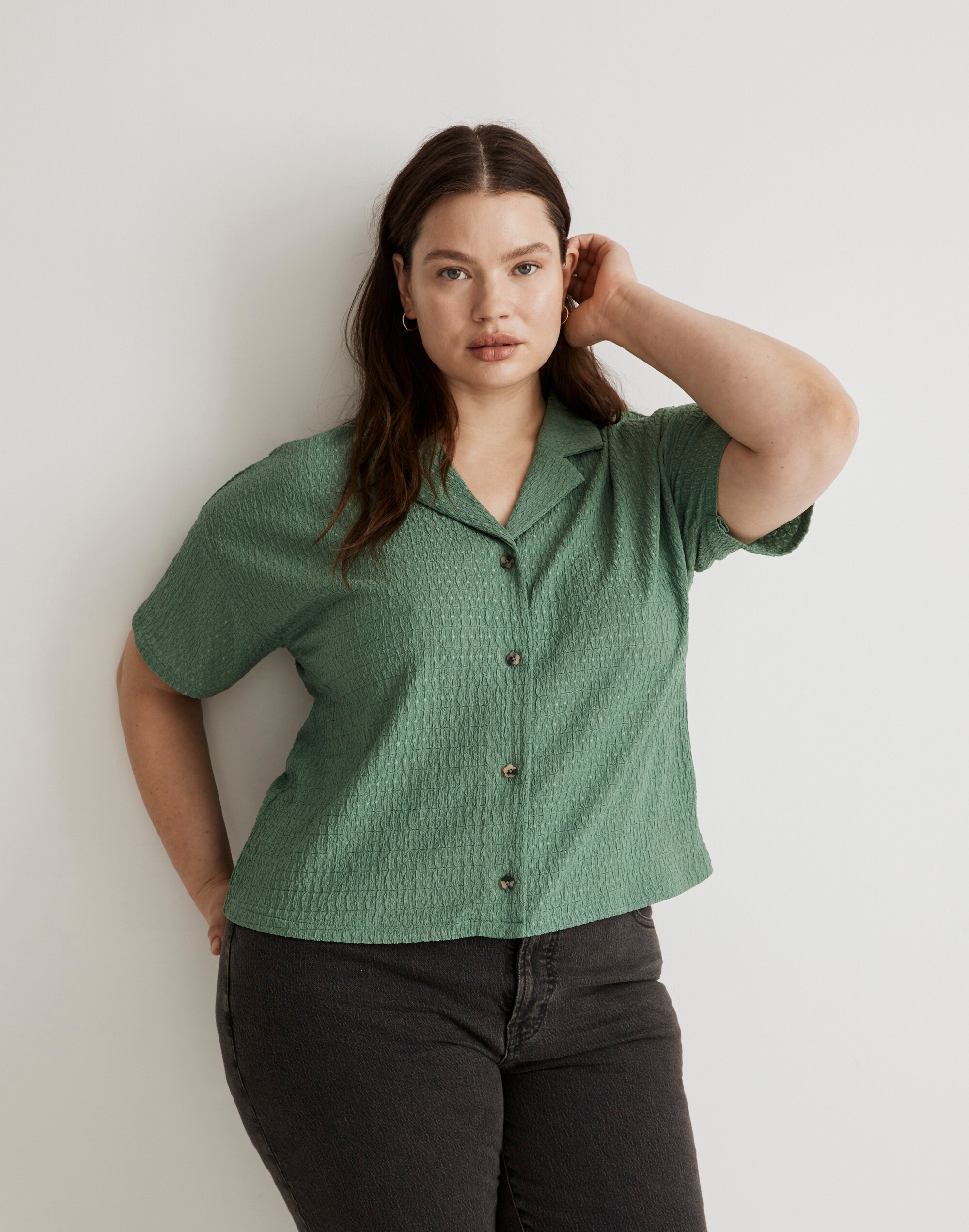 Plus Crinkle-Knit Button-Front Top | Madewell