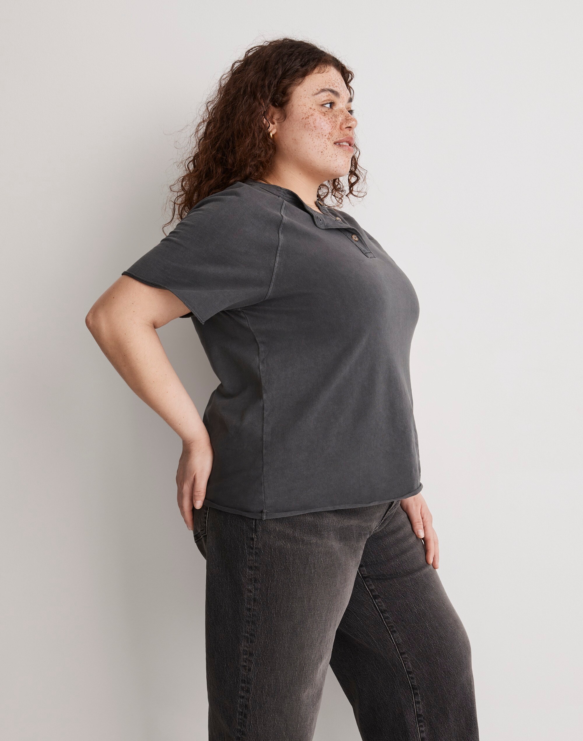 Plus Garment-Dyed Raglan Henley Tee