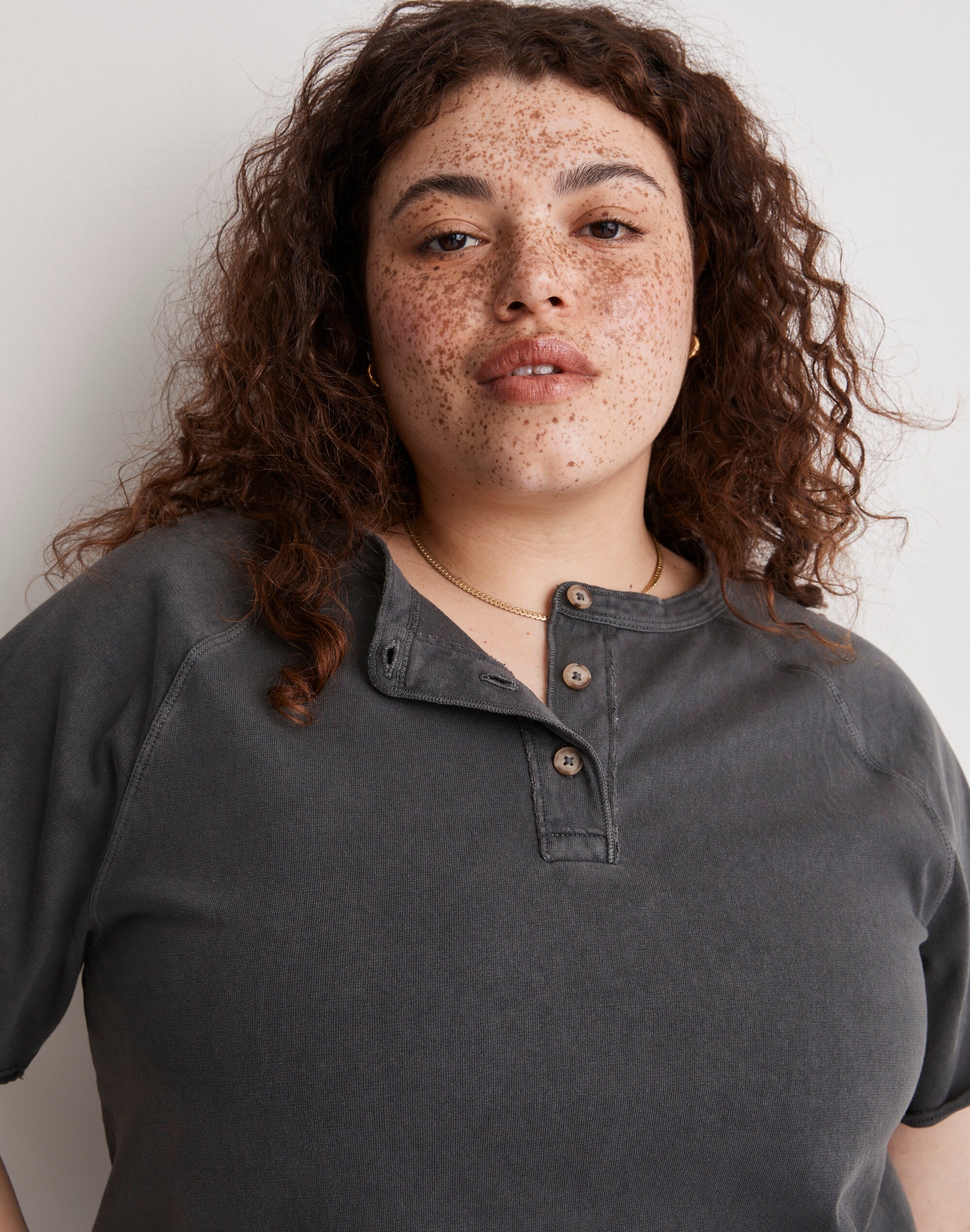 Plus Garment-Dyed Raglan Henley Tee