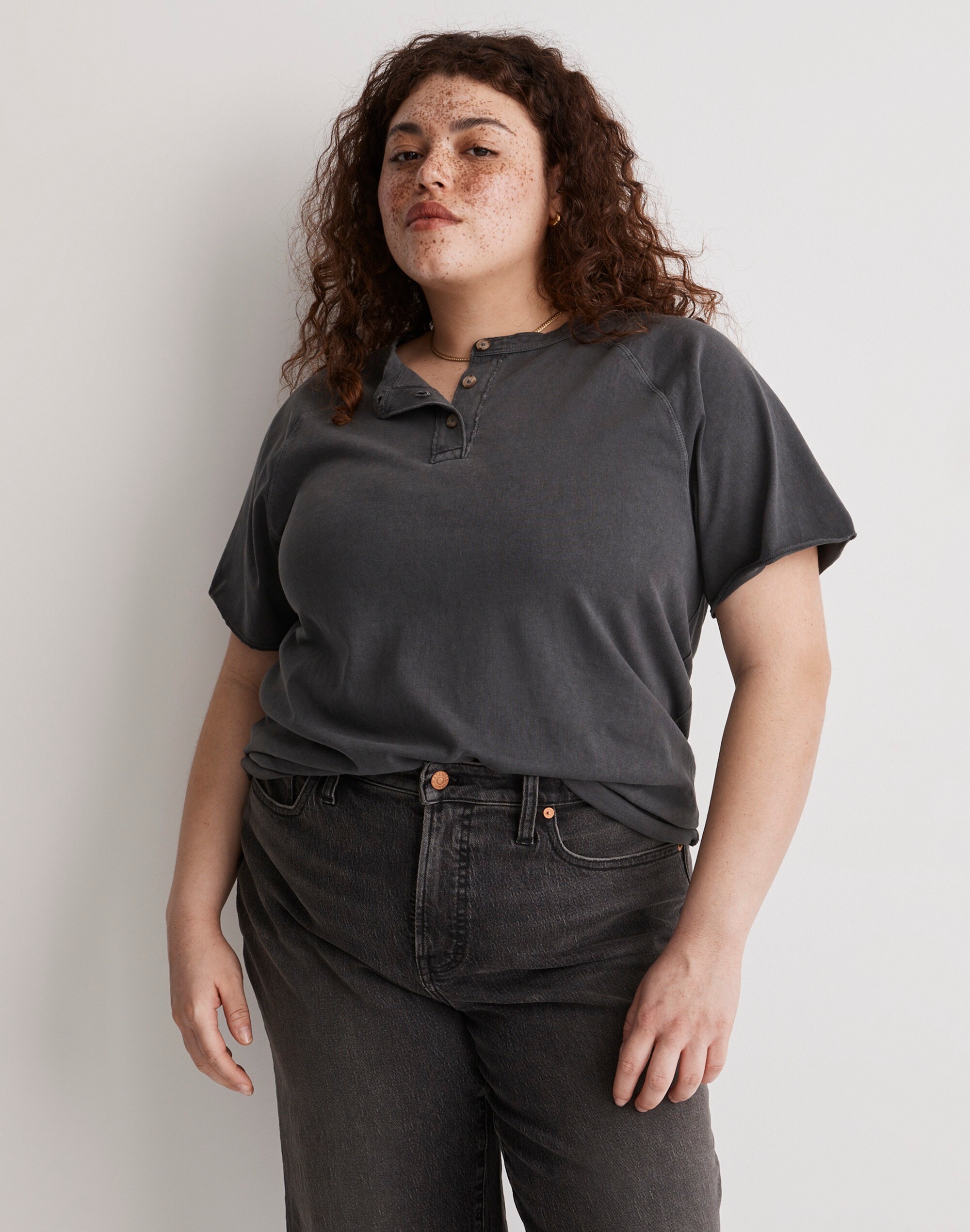 Plus Garment-Dyed Raglan Henley Tee