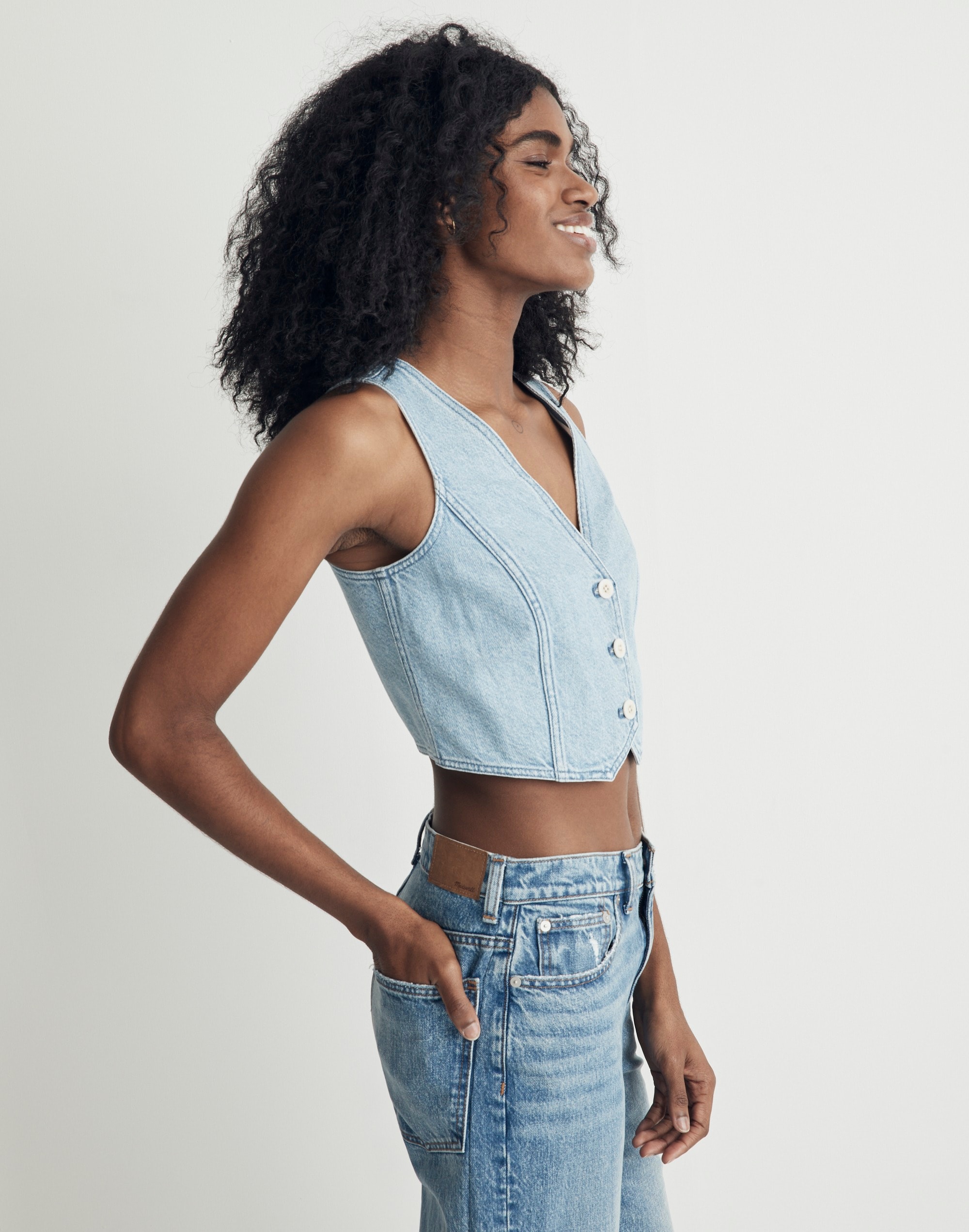 Cotton-Hemp Denim Katrina Crop Vest Top