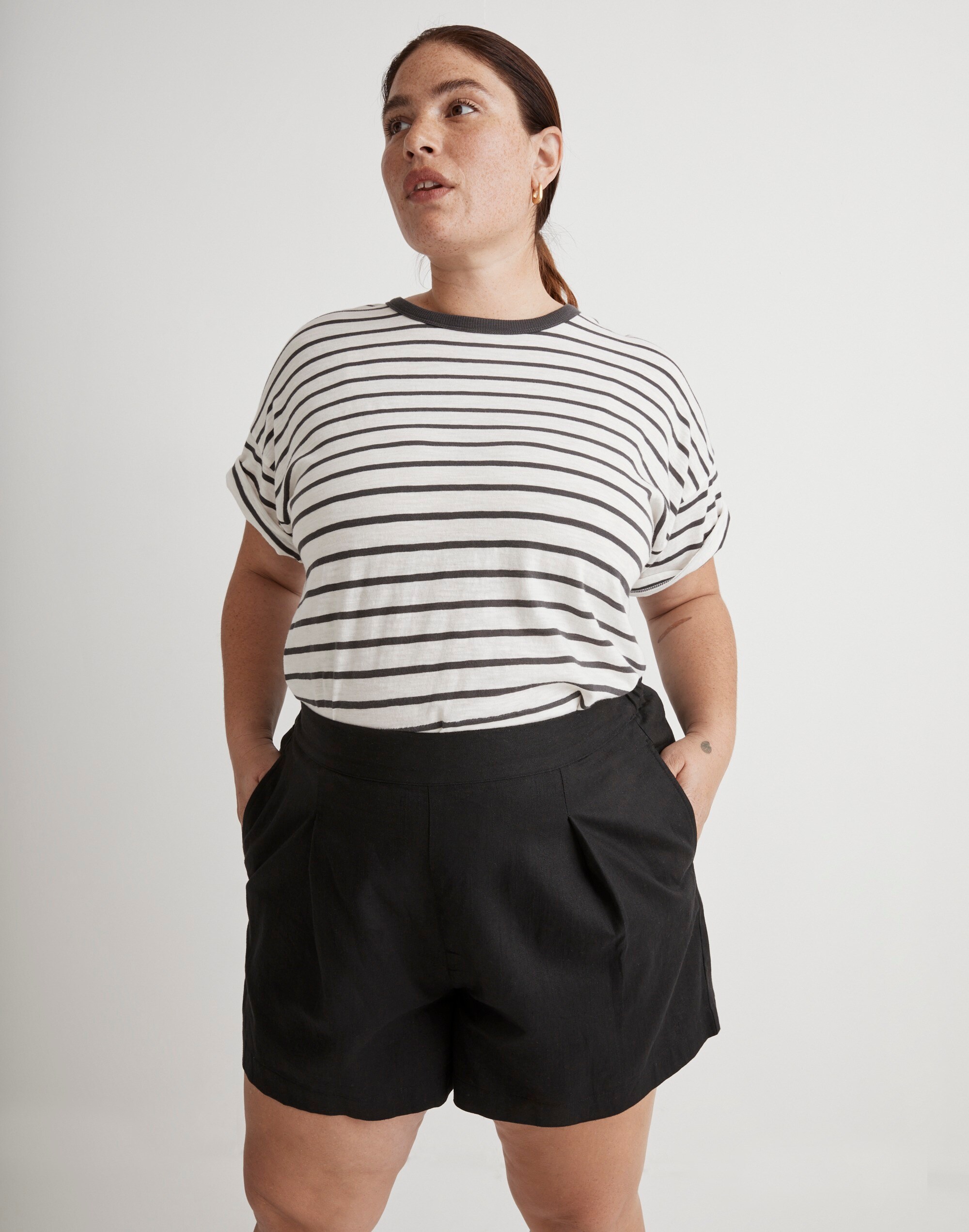 plus clean pull-on shorts in linen-cotton