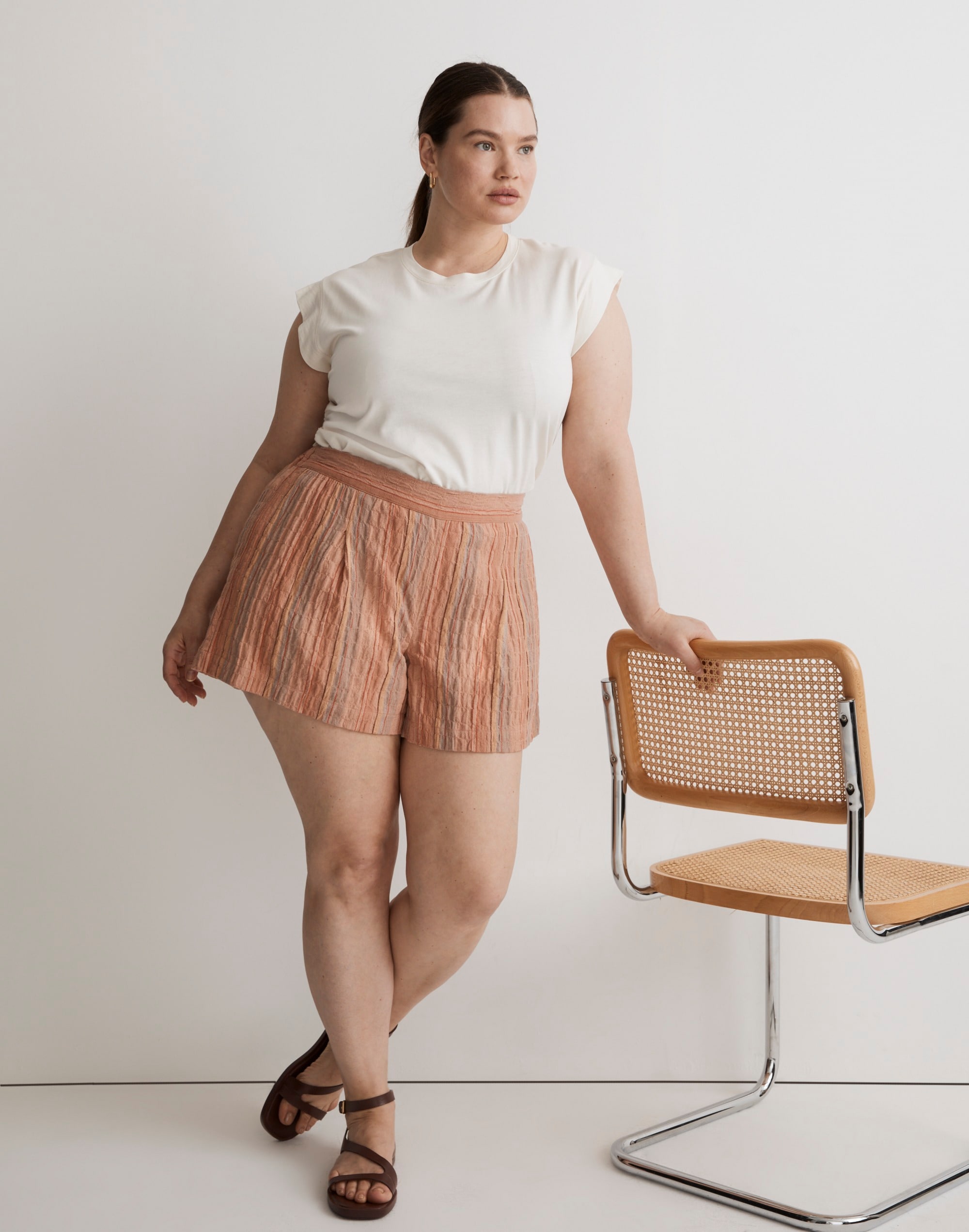 plus clean pull-on shorts in herringbone stripe