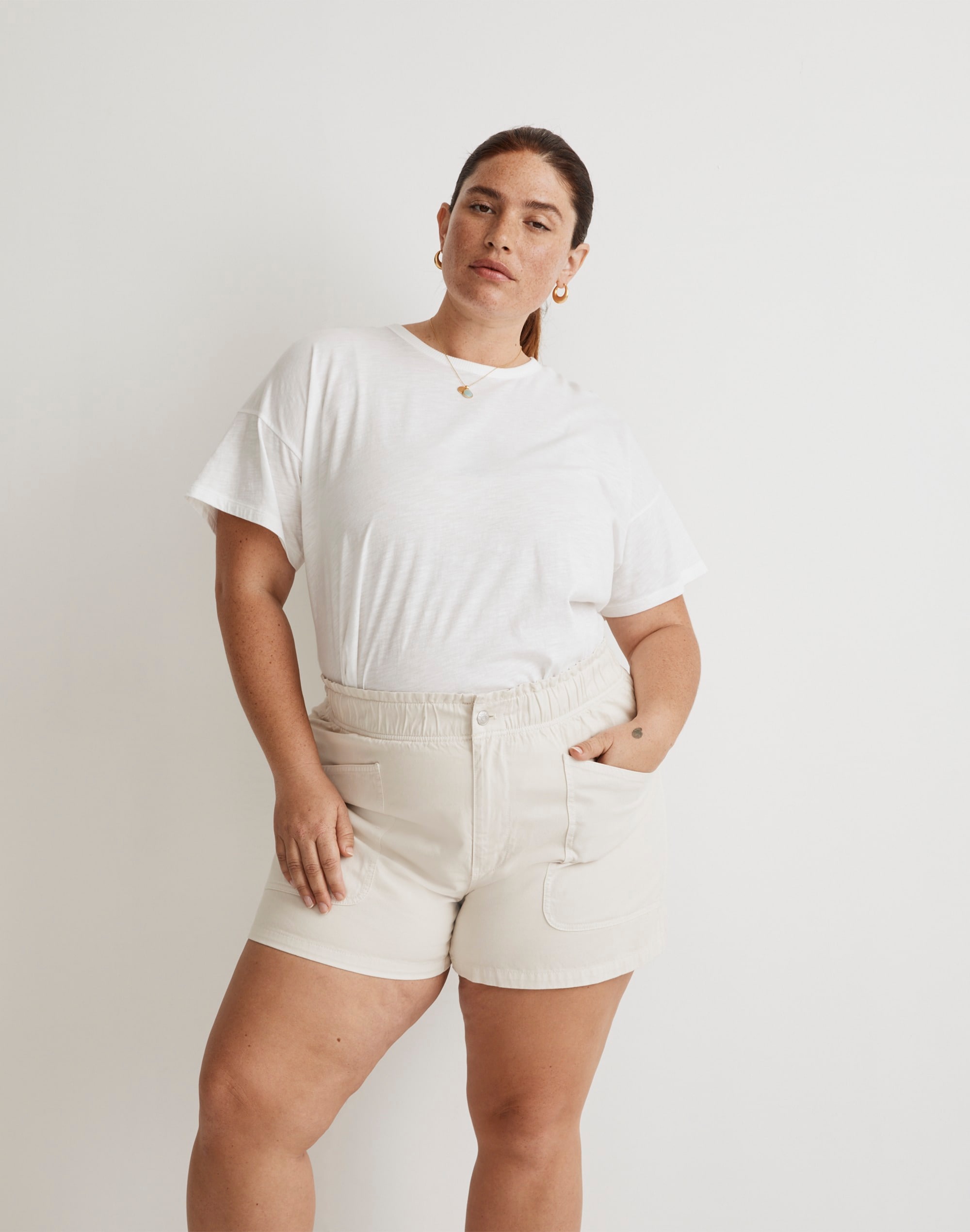 Plus Denim Pull-On Paperbag Utility Shorts: Garment-Dyed Edition