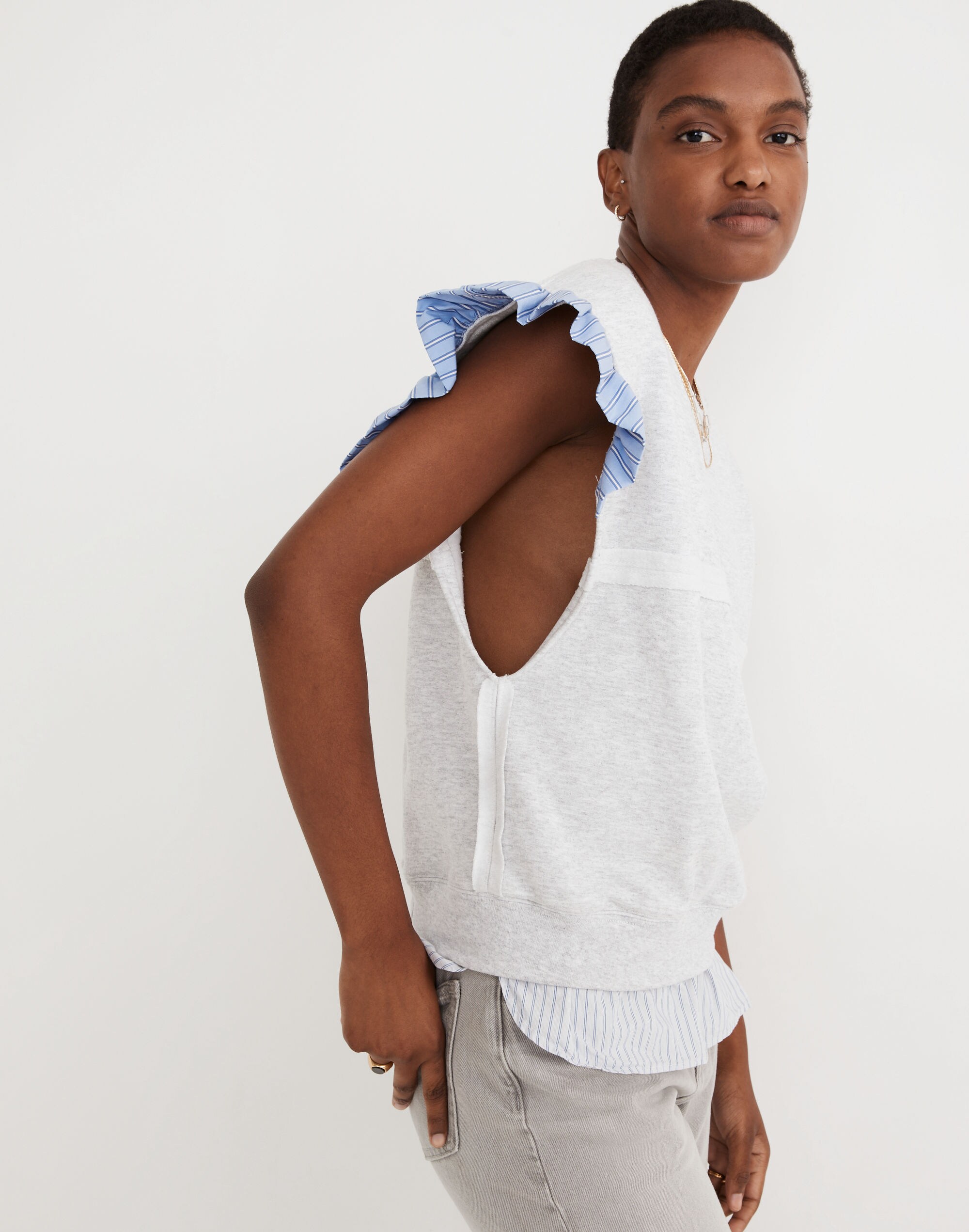 Madewell x Rentrayage Upcycled Woven-Mix Sweatshirt